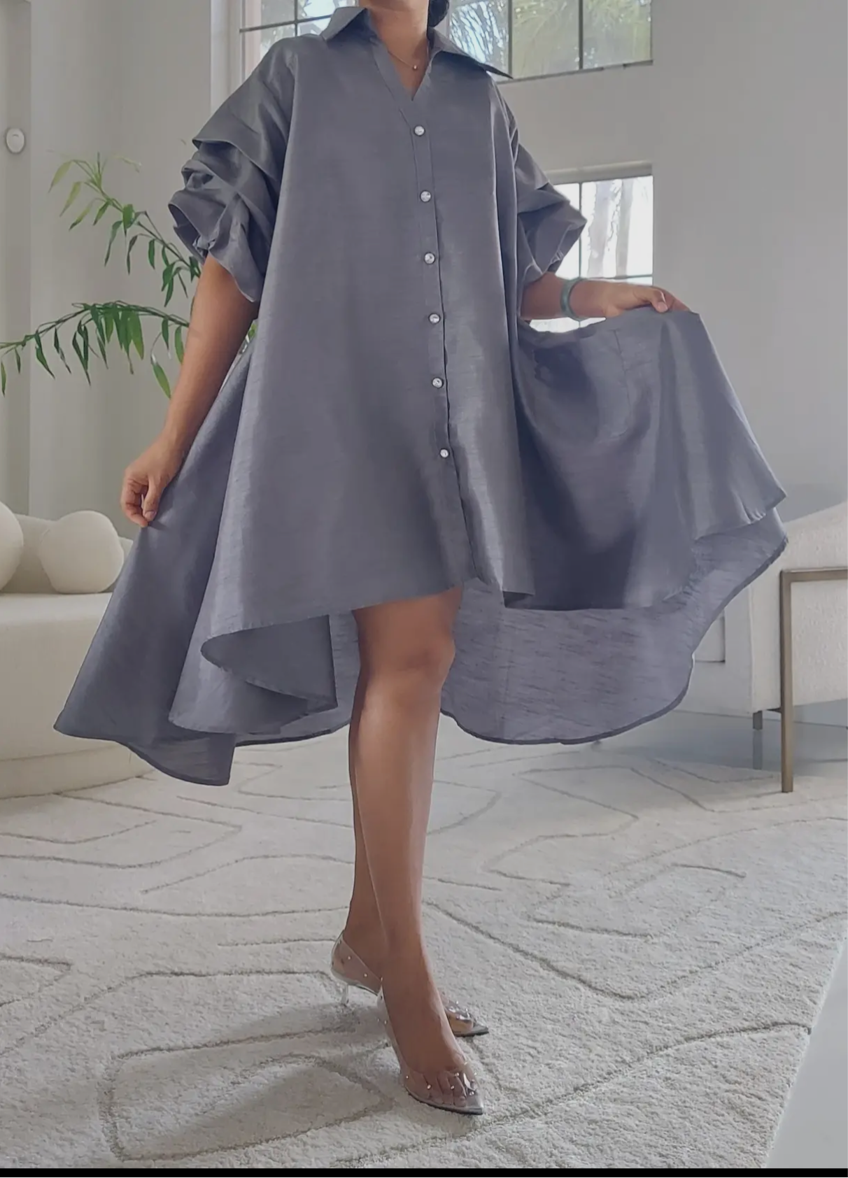 Fancy Swing Shirt Dress _Gray