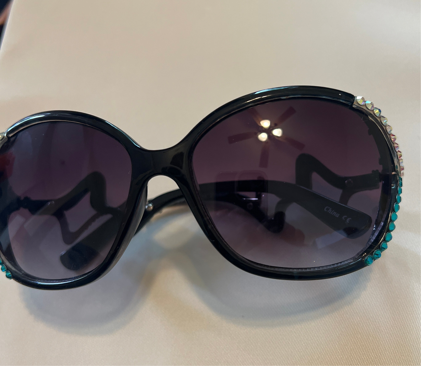 Rhinestone Sunglasses Teal &AB Rhinestone Design