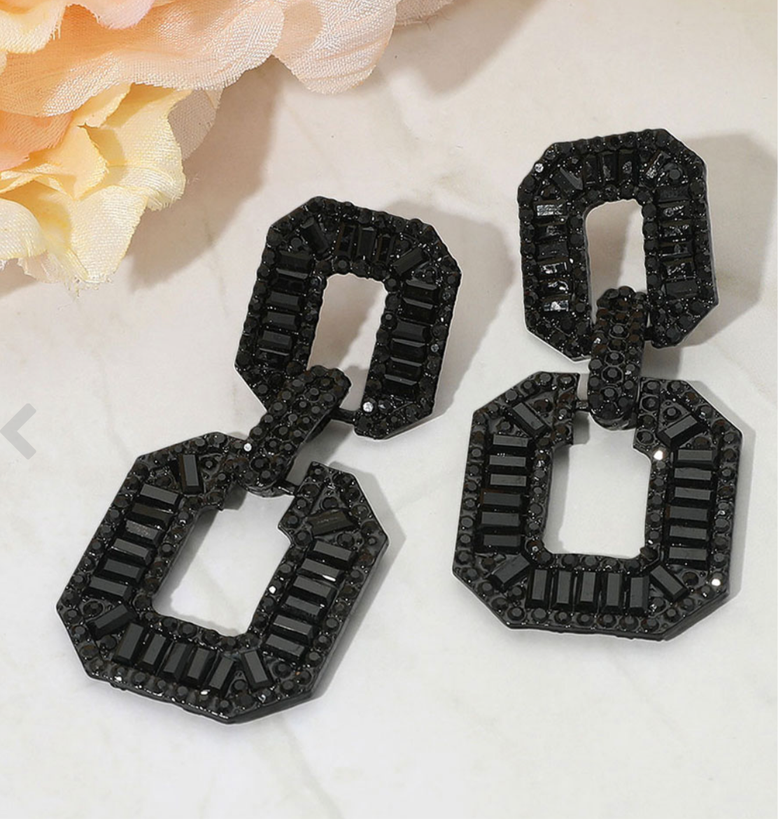 Bold Geometric Baguette Stone Embellished Earrings