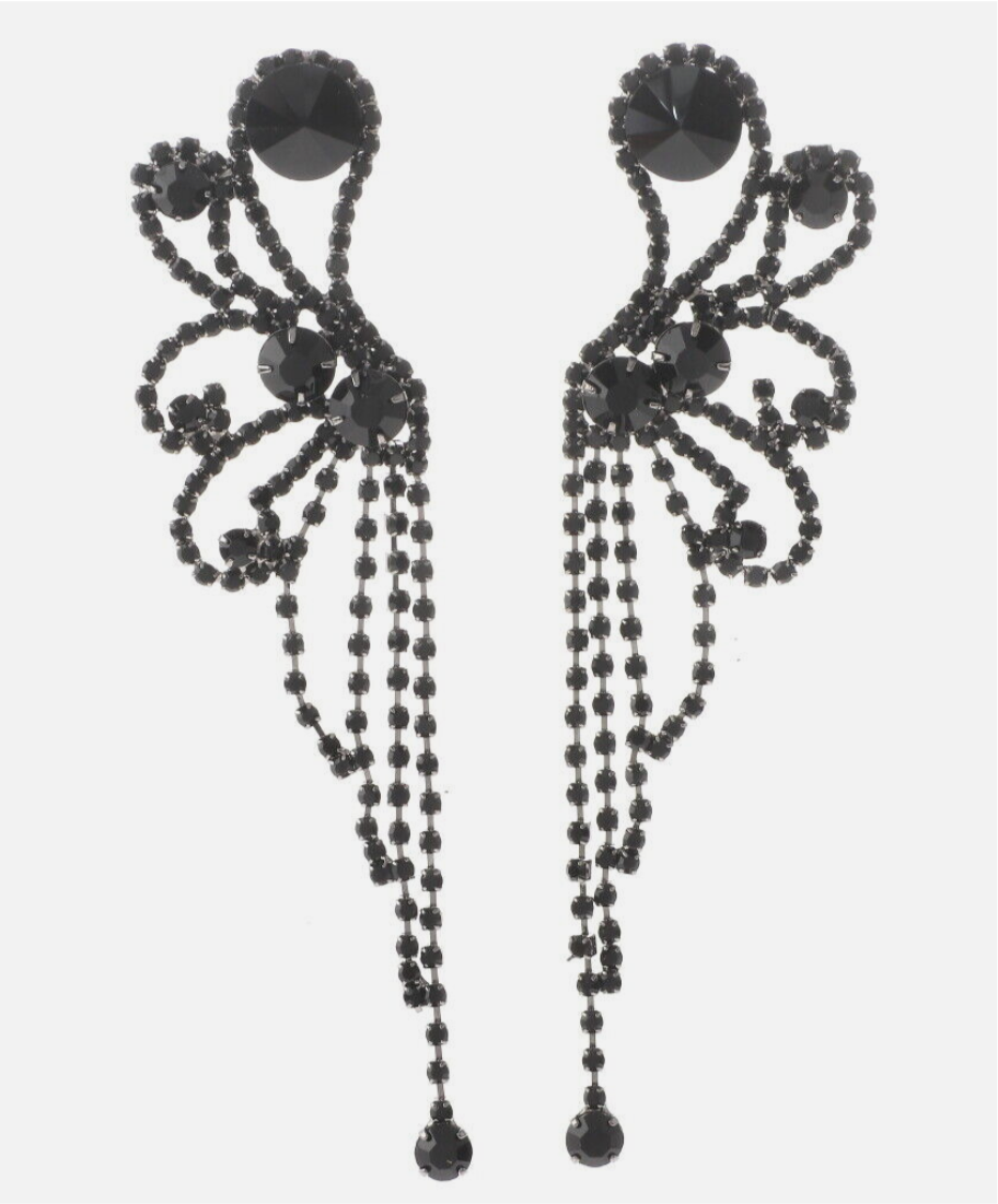 Black Tone Metal Rhinestone Earrings