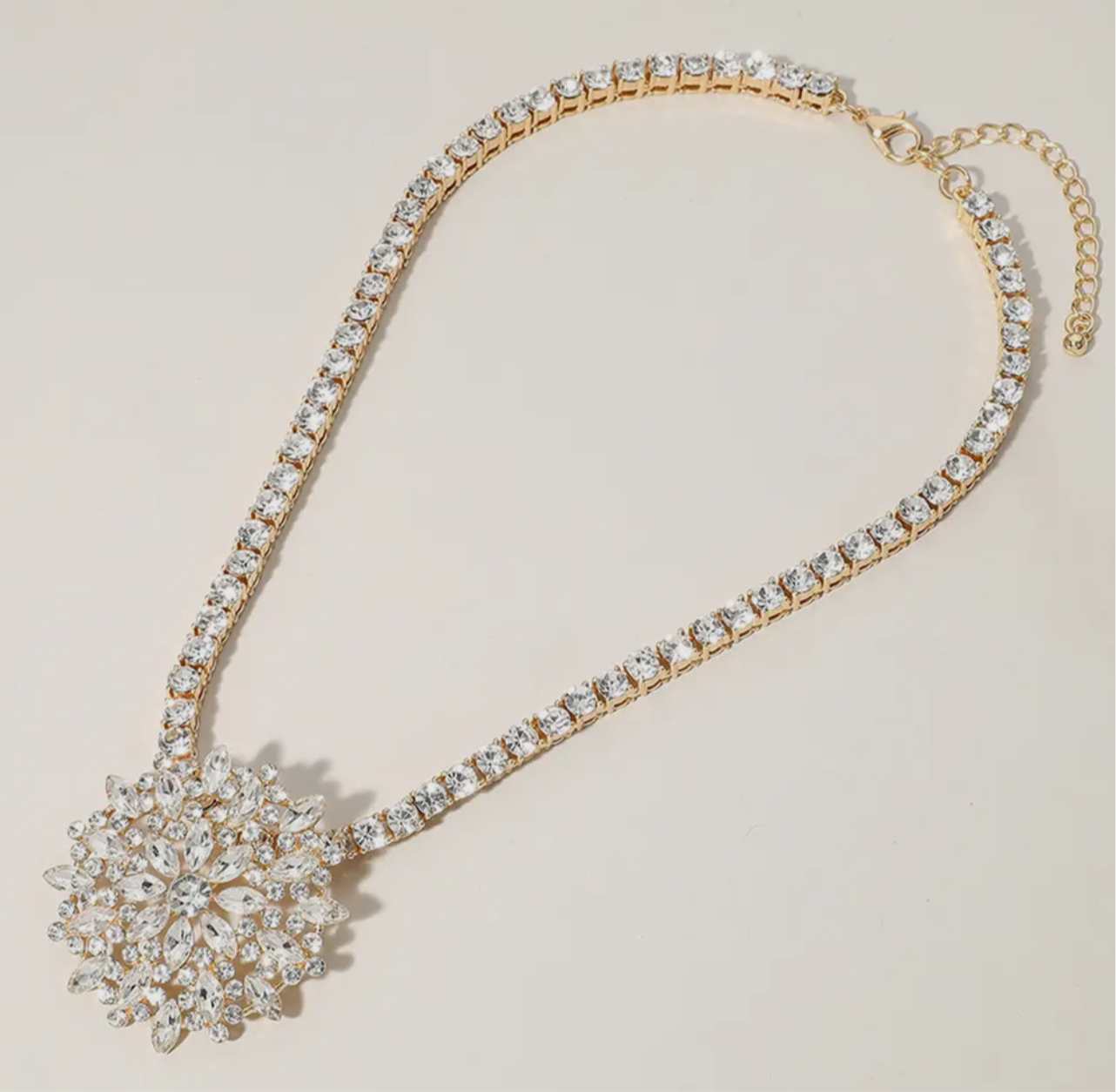 Marquise Embellished Flower Cluster Necklace
