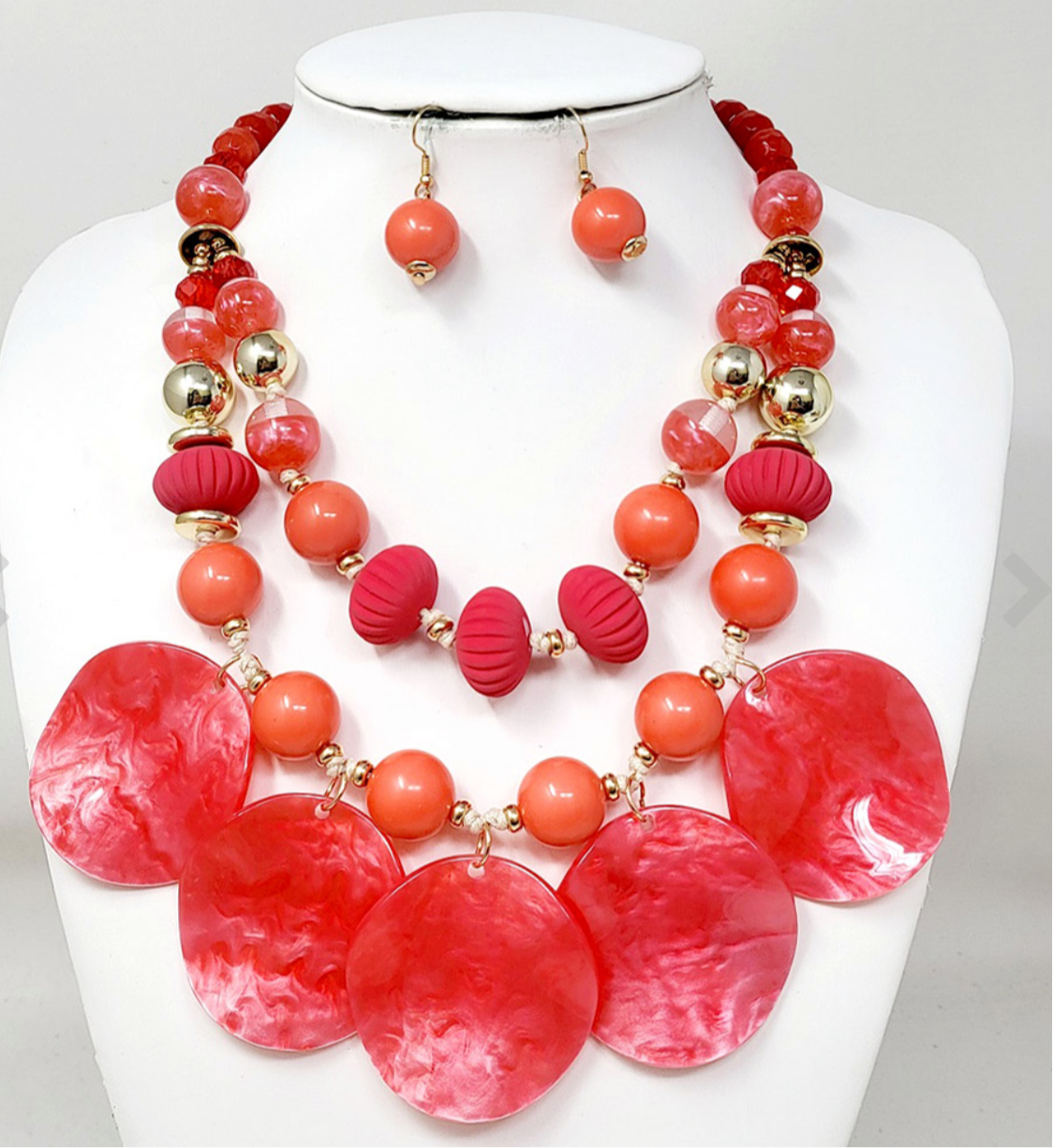 Pink Chunky Wavy Beaded Double Statement Necklace