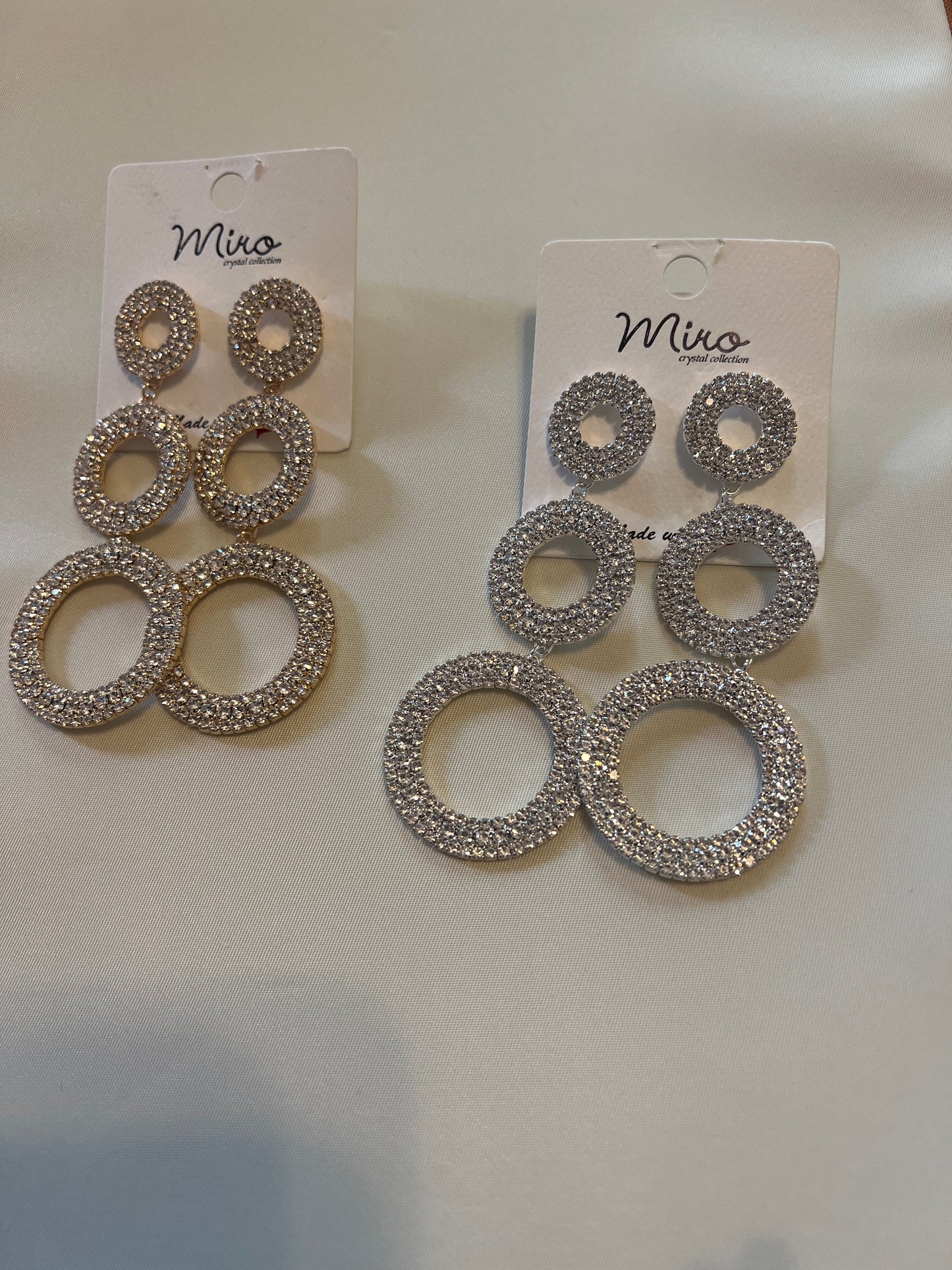 3 Circle Rhinestone Dangle Earrings
