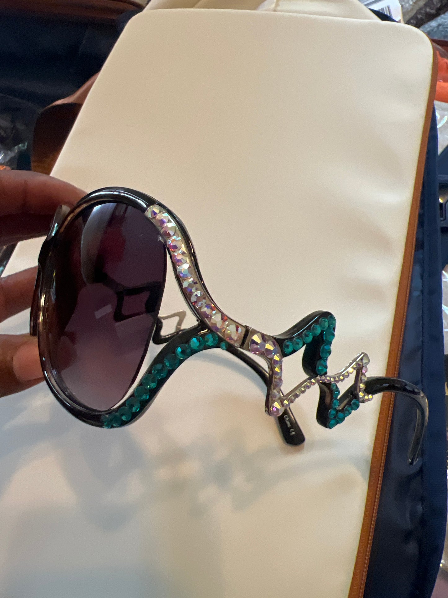 Rhinestone Sunglasses Teal &AB Rhinestone Design