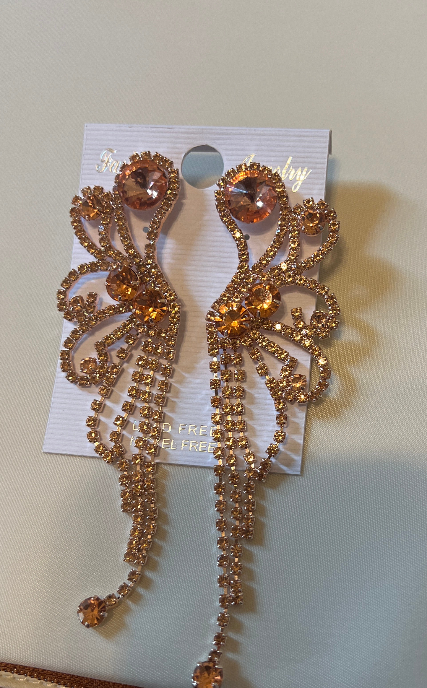 Rose Gold Tone Metal Rhinestone Earrings