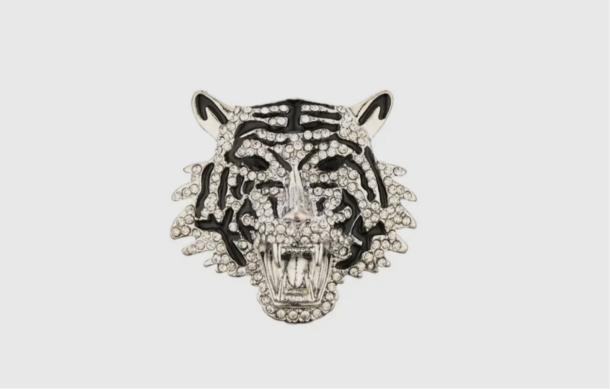 Rhinestone Tiger Brooch