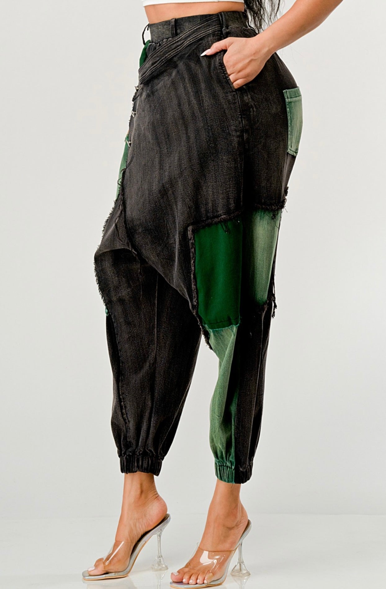 DENIM HAREM DROP CROTCH JOGGERS