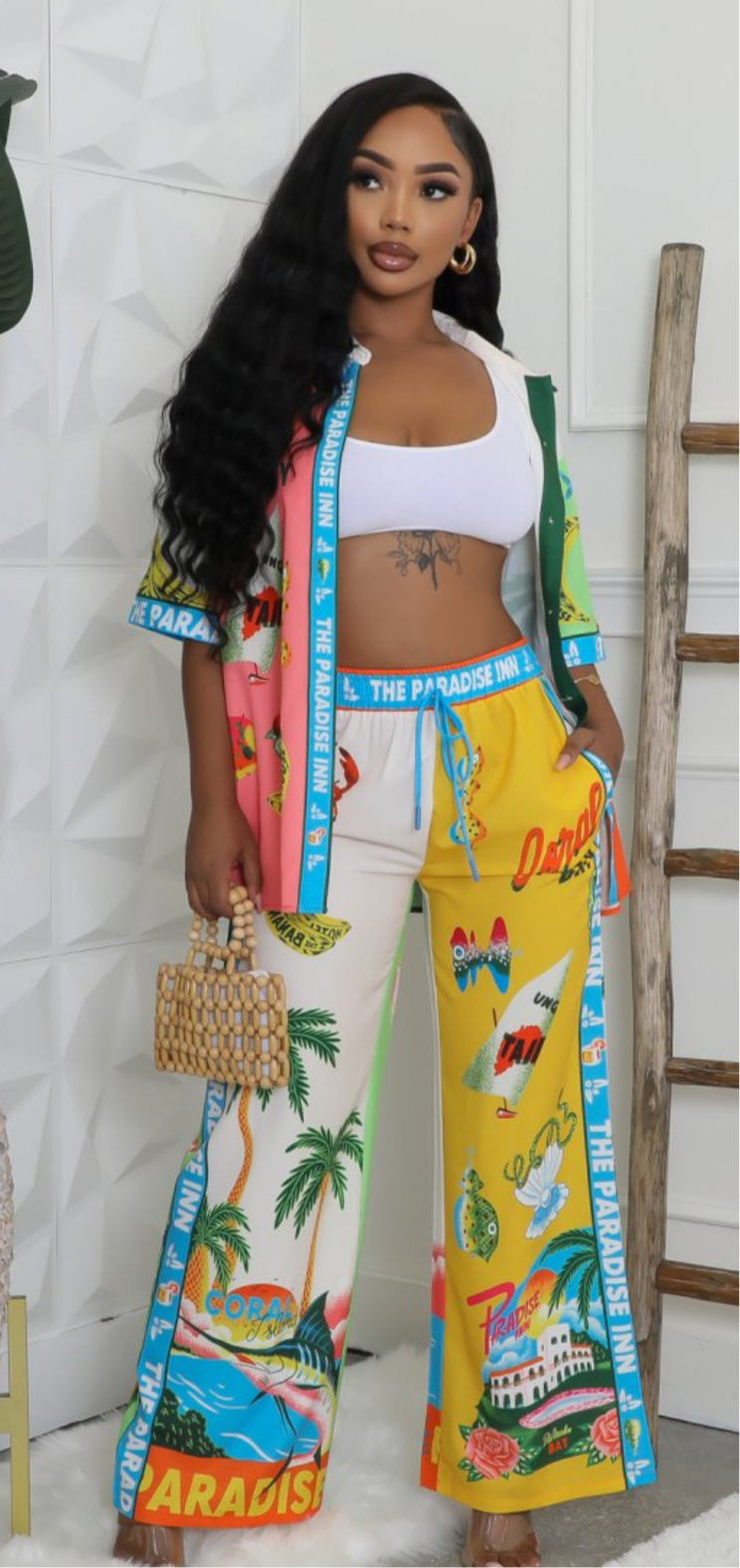 Paradise Topical Travel 2pc Pant Set