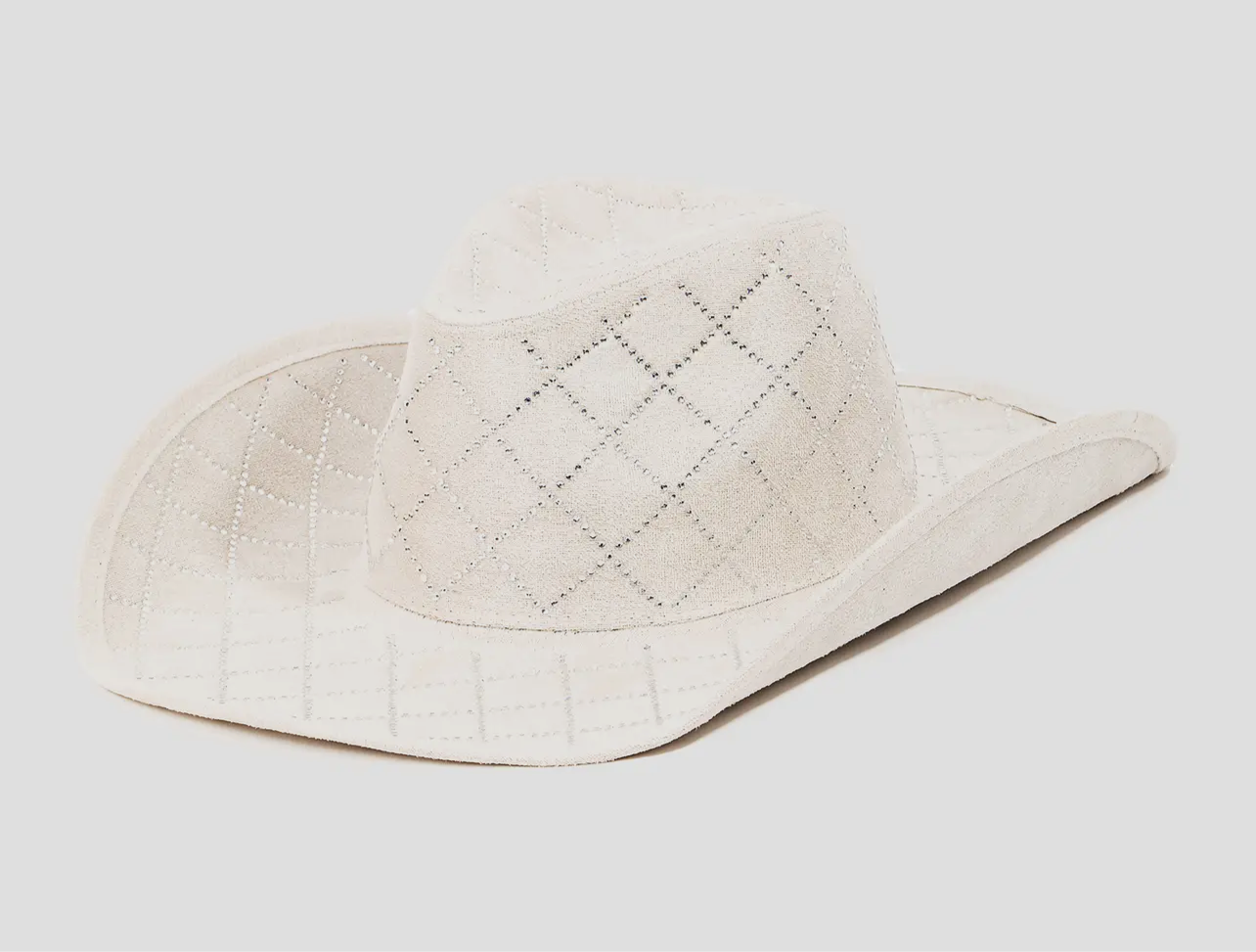 Ivory Checkered Rhinestone Trim Fedora Hat