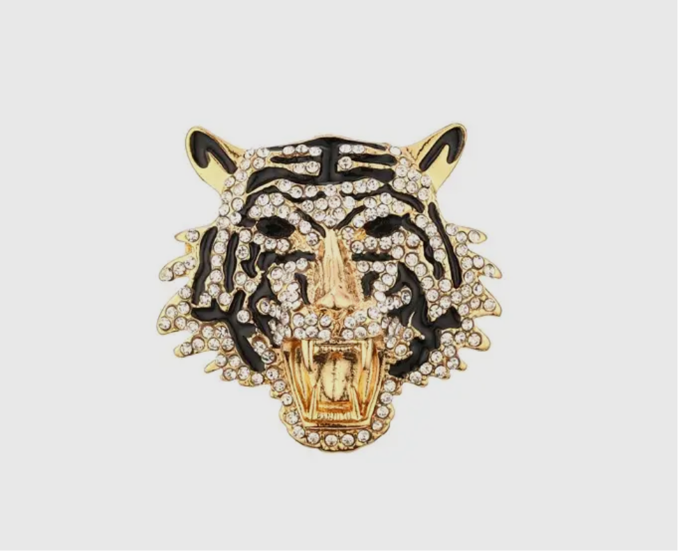 Rhinestone Tiger Brooch