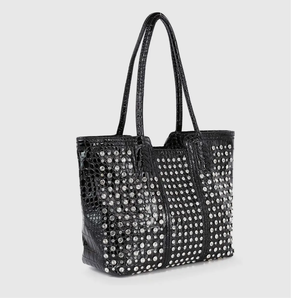 Black Studded Embossed Tote Handbag