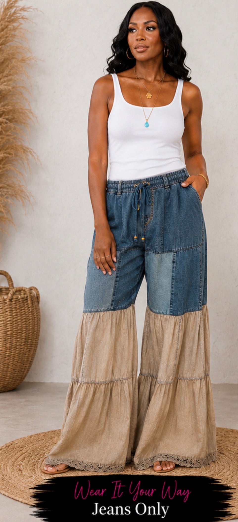 Boho Grace Latte Patchwork Pants