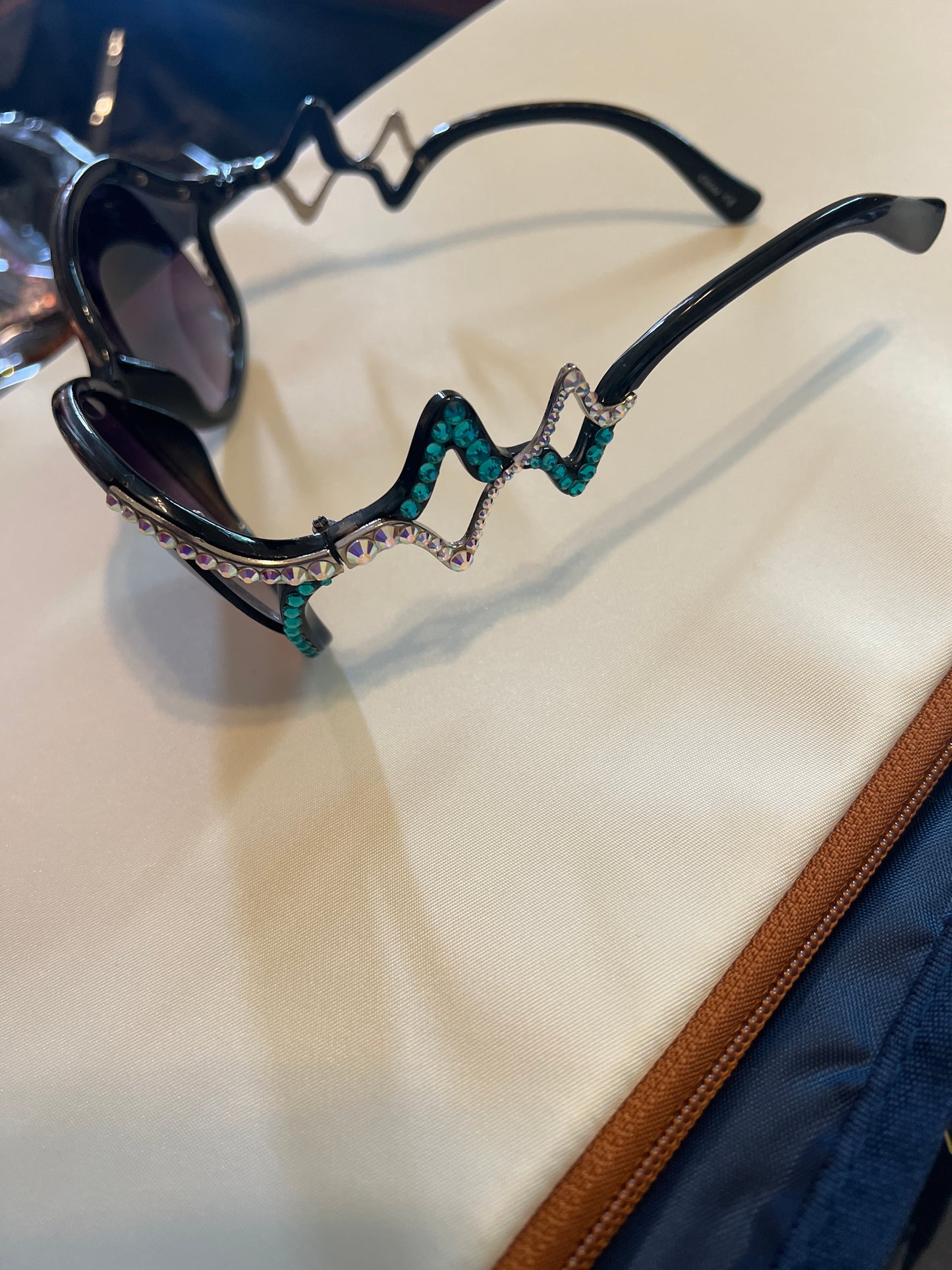 Rhinestone Sunglasses Teal &AB Rhinestone Design