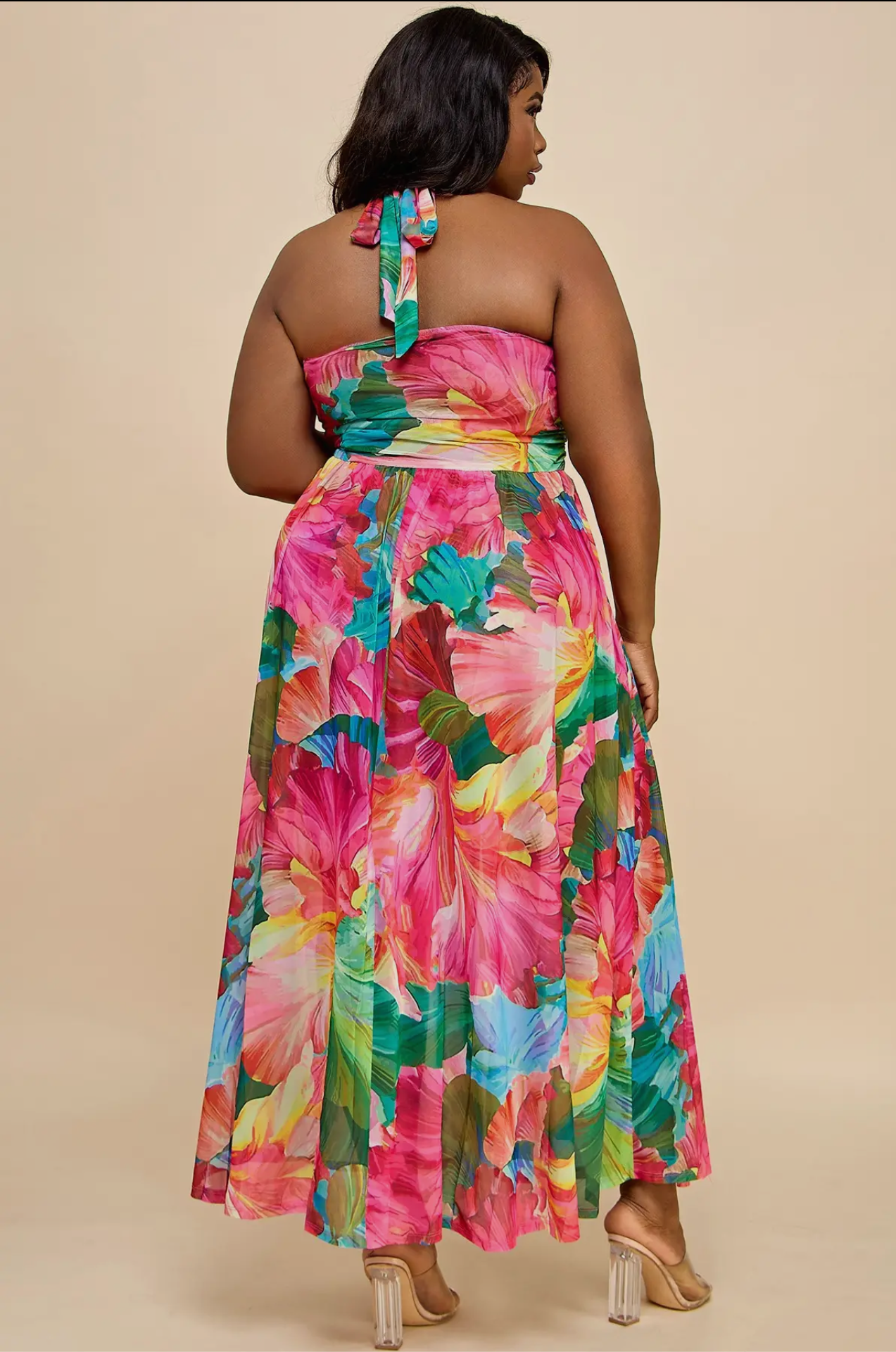 kIWI HALTER NECK SLEEVELESS LACE UP FRONT SLIT DRESS