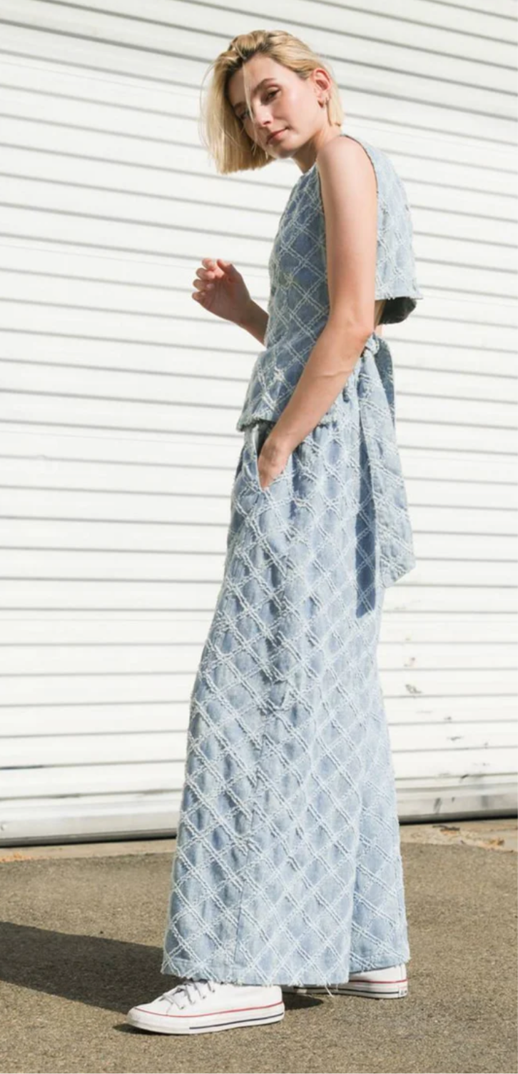 UNFOLDING CHAPTER DENIM TOP