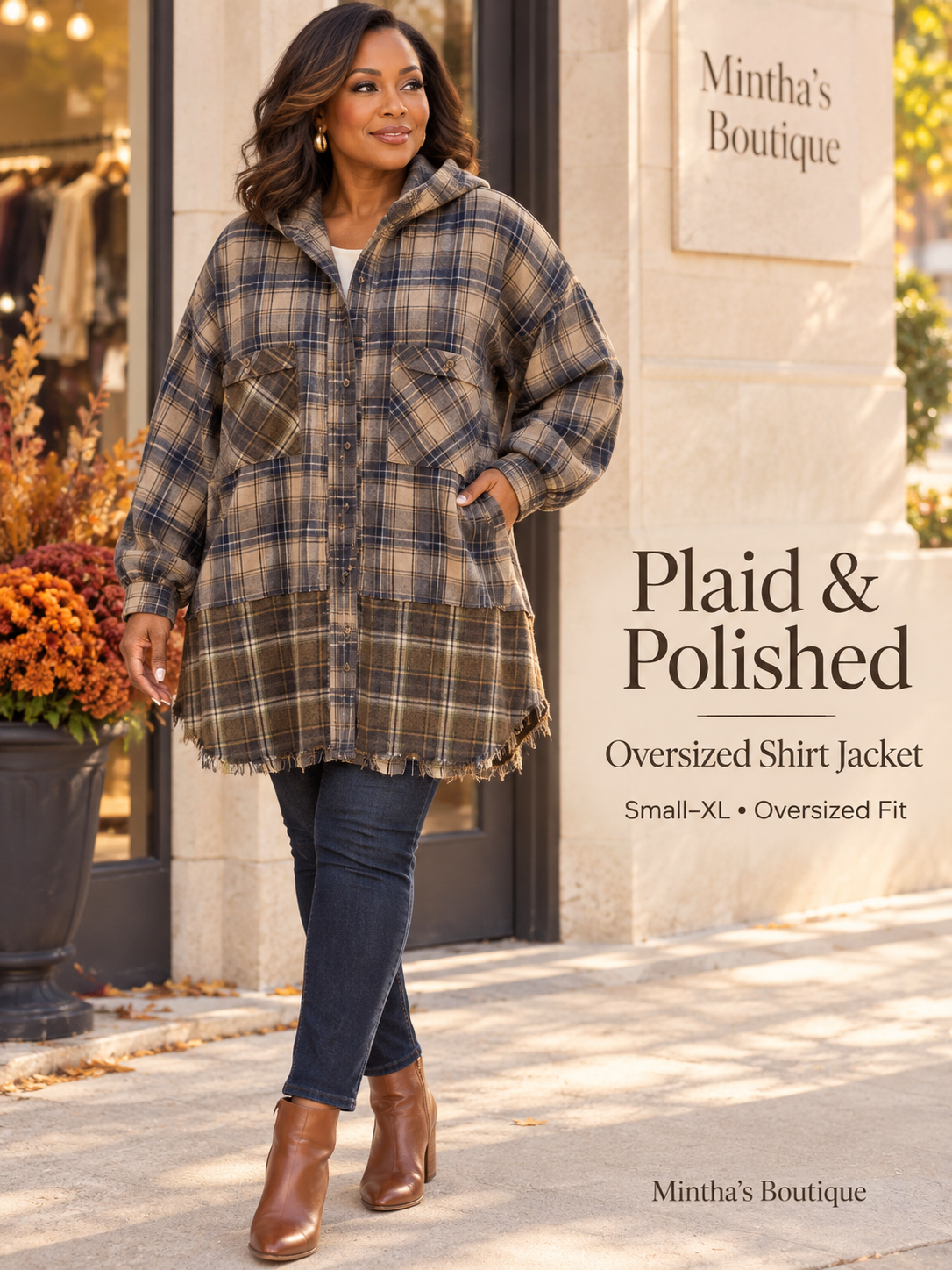 Washed Plaid Button Down Hoodie Shirt