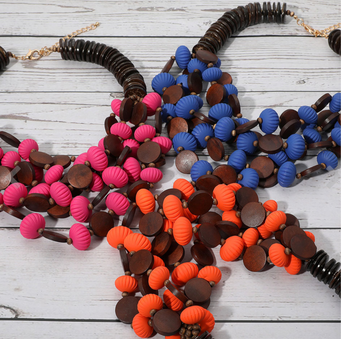 Bold Tribal Wooden Beaded Layered Statement Necklace