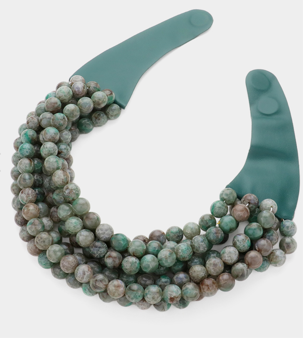 Chunky Acrylic Beaded Multi Layered Leather Magnetic Necklace