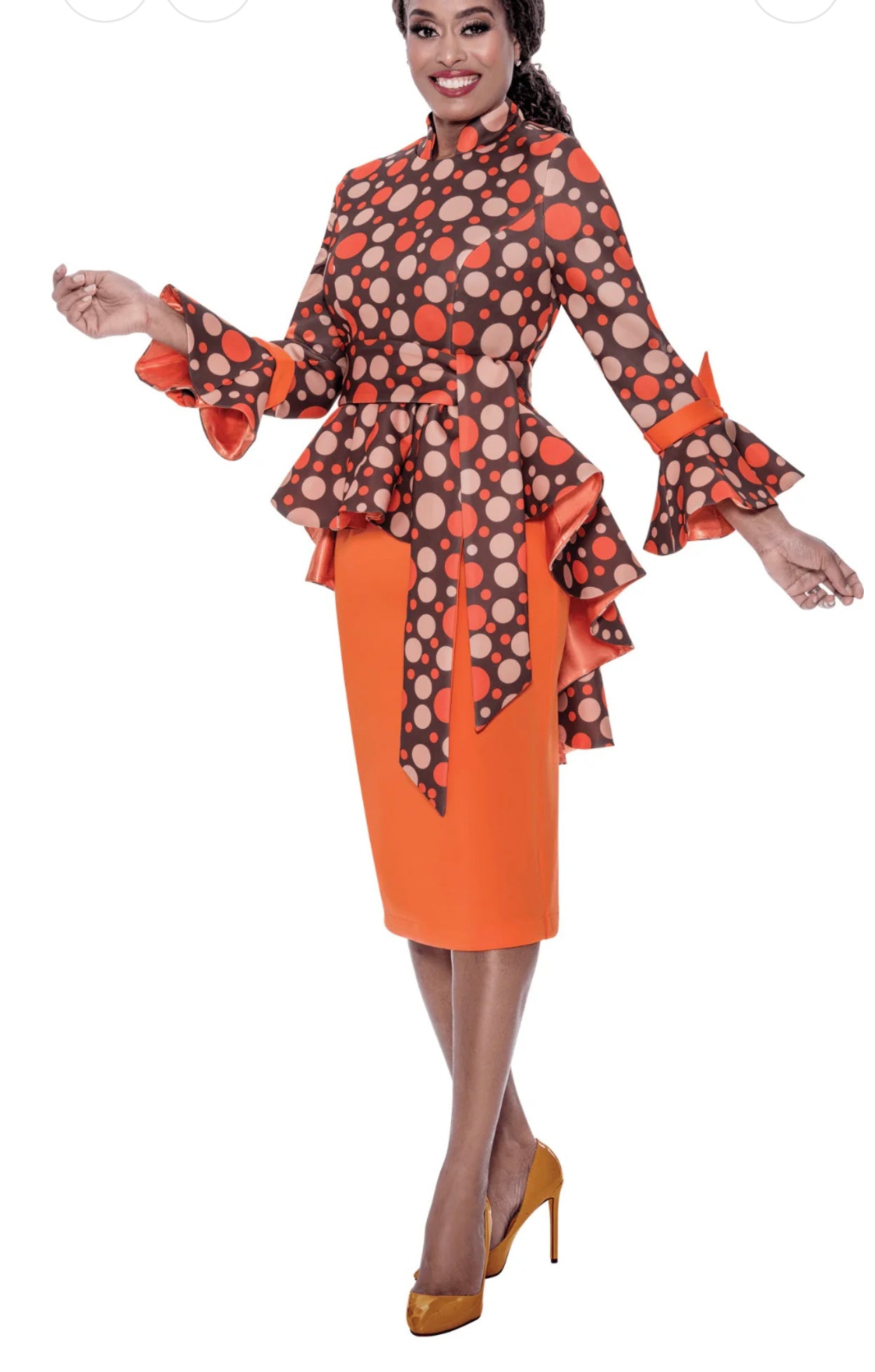 2pc Brown & Orange Circle Design