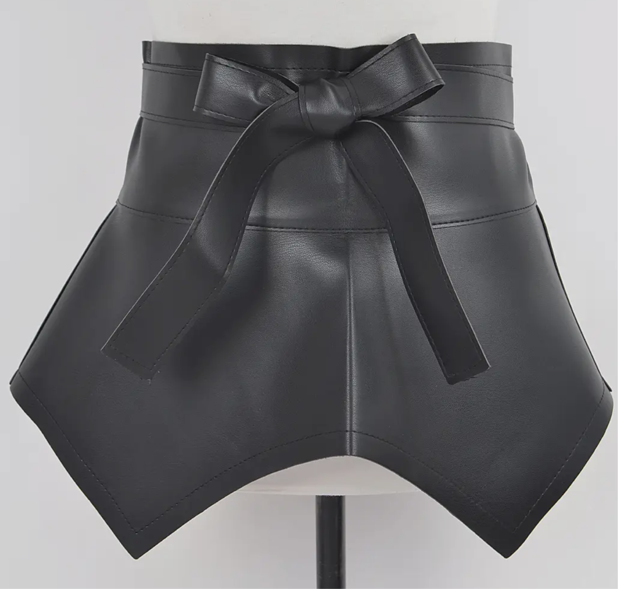 Faux Leather Belt Skirt_Black