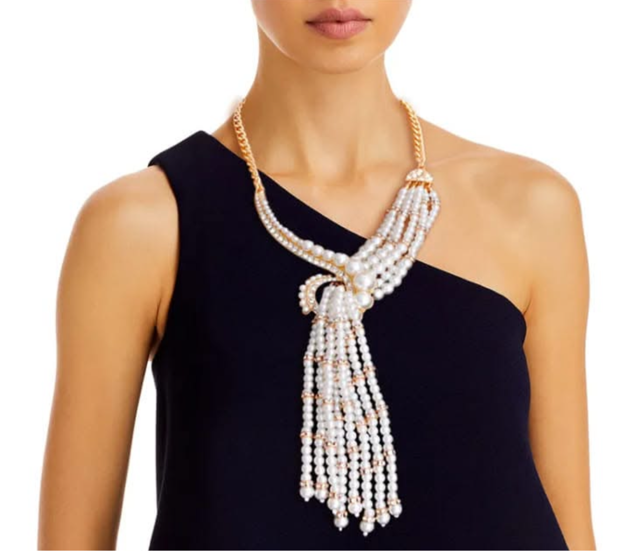 Asymmetrical Pearl and Rhinestone Knot Necklace