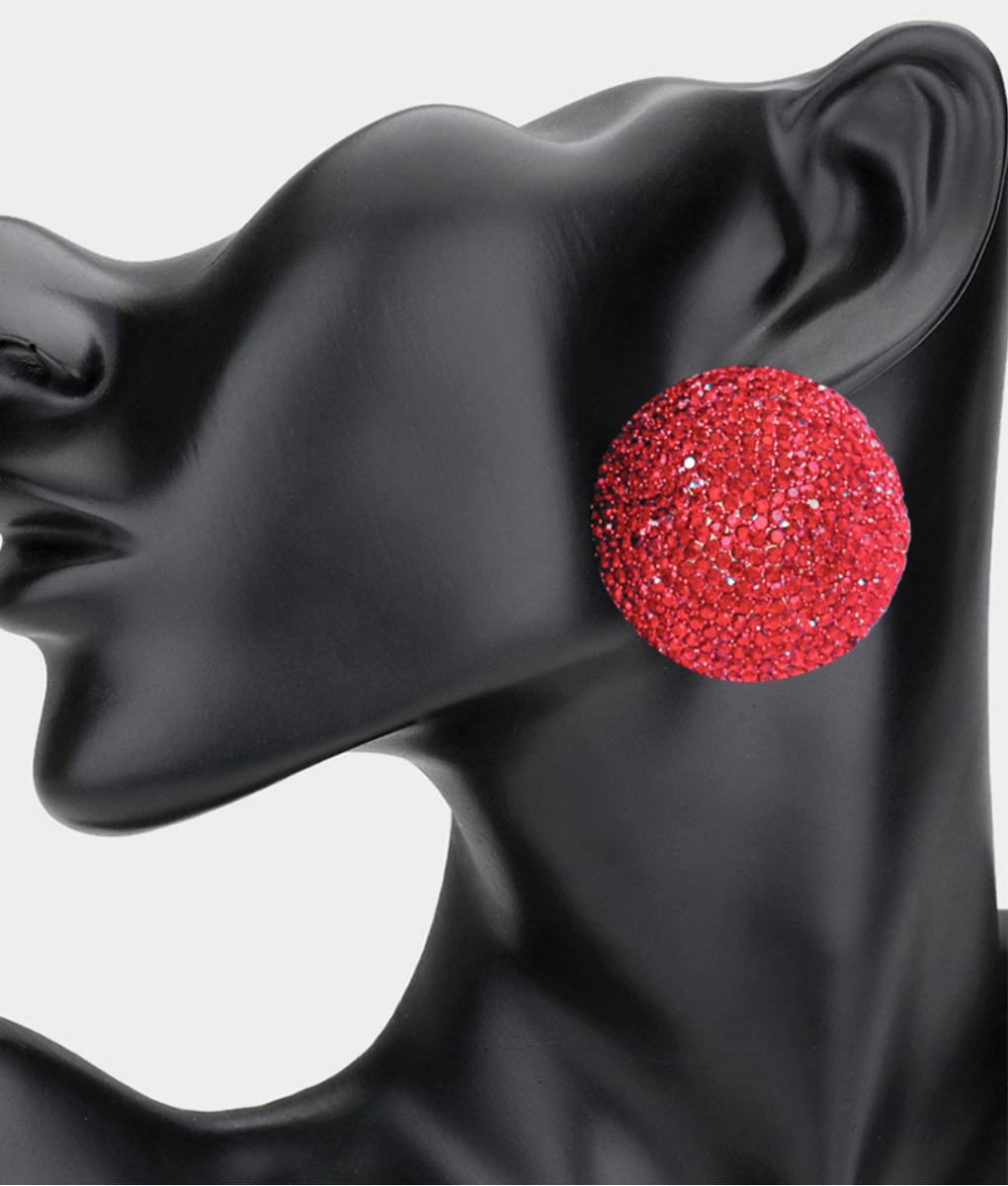 Rhinestone Pave Round Clip on Earrings