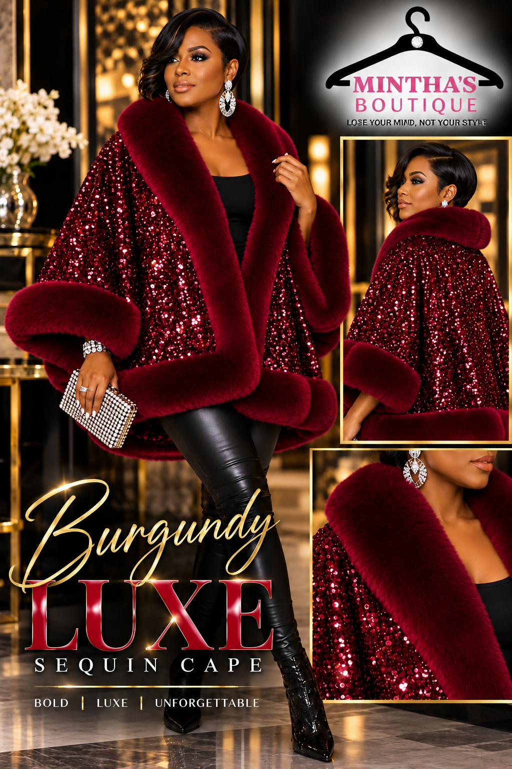 Burgundy Luxe Sequin Cape
