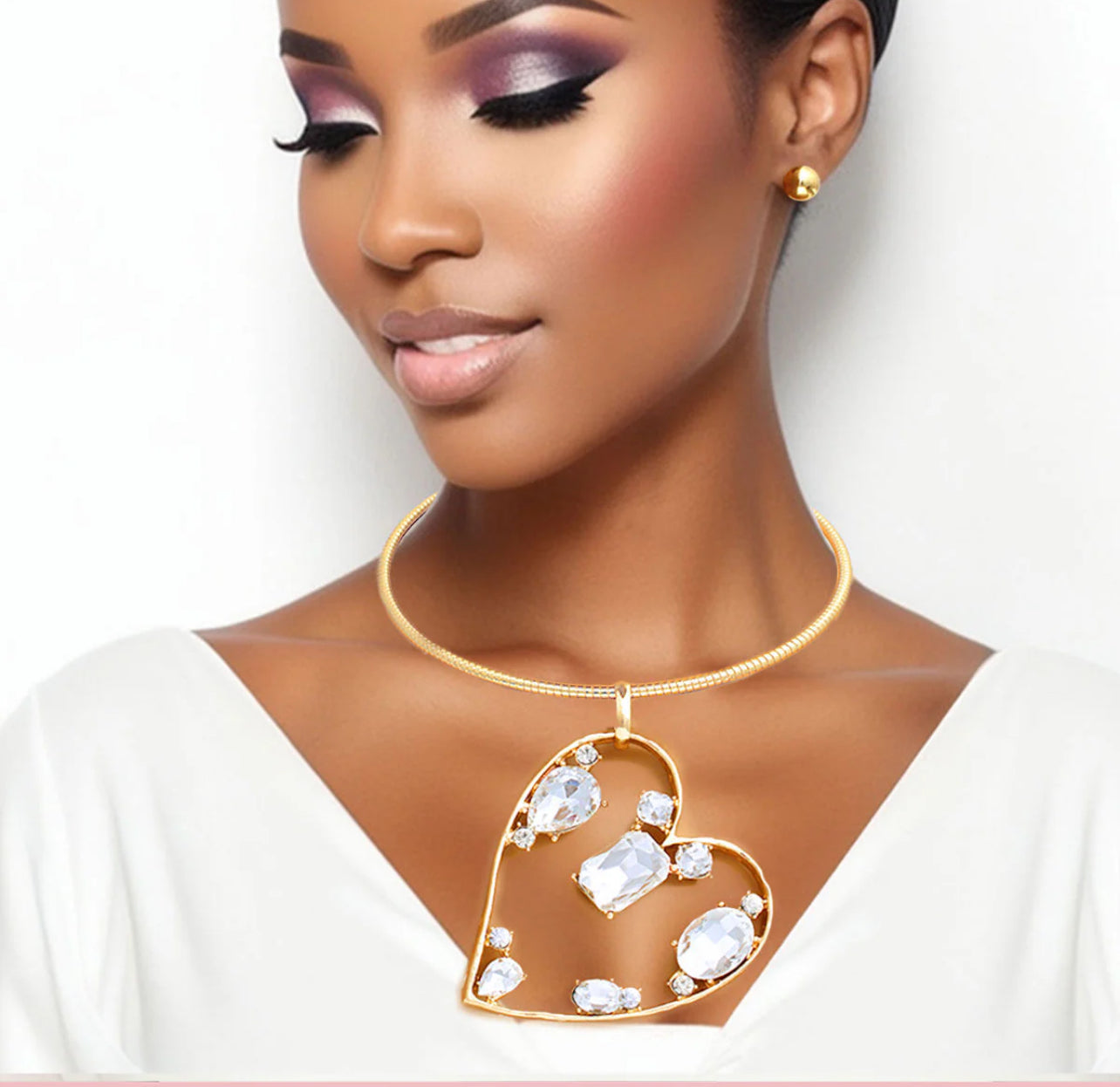 Gold Multi Style Stone Angled Heart Set