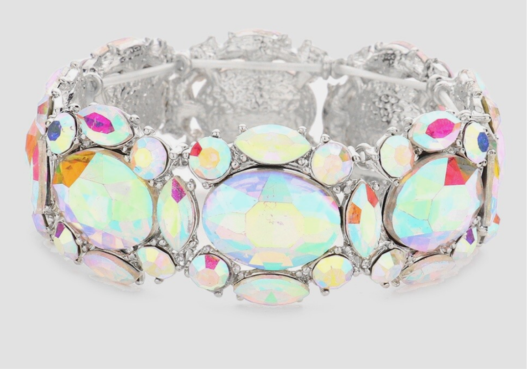 Oval Crystal Rhinestone Statement Stretch Bracelet