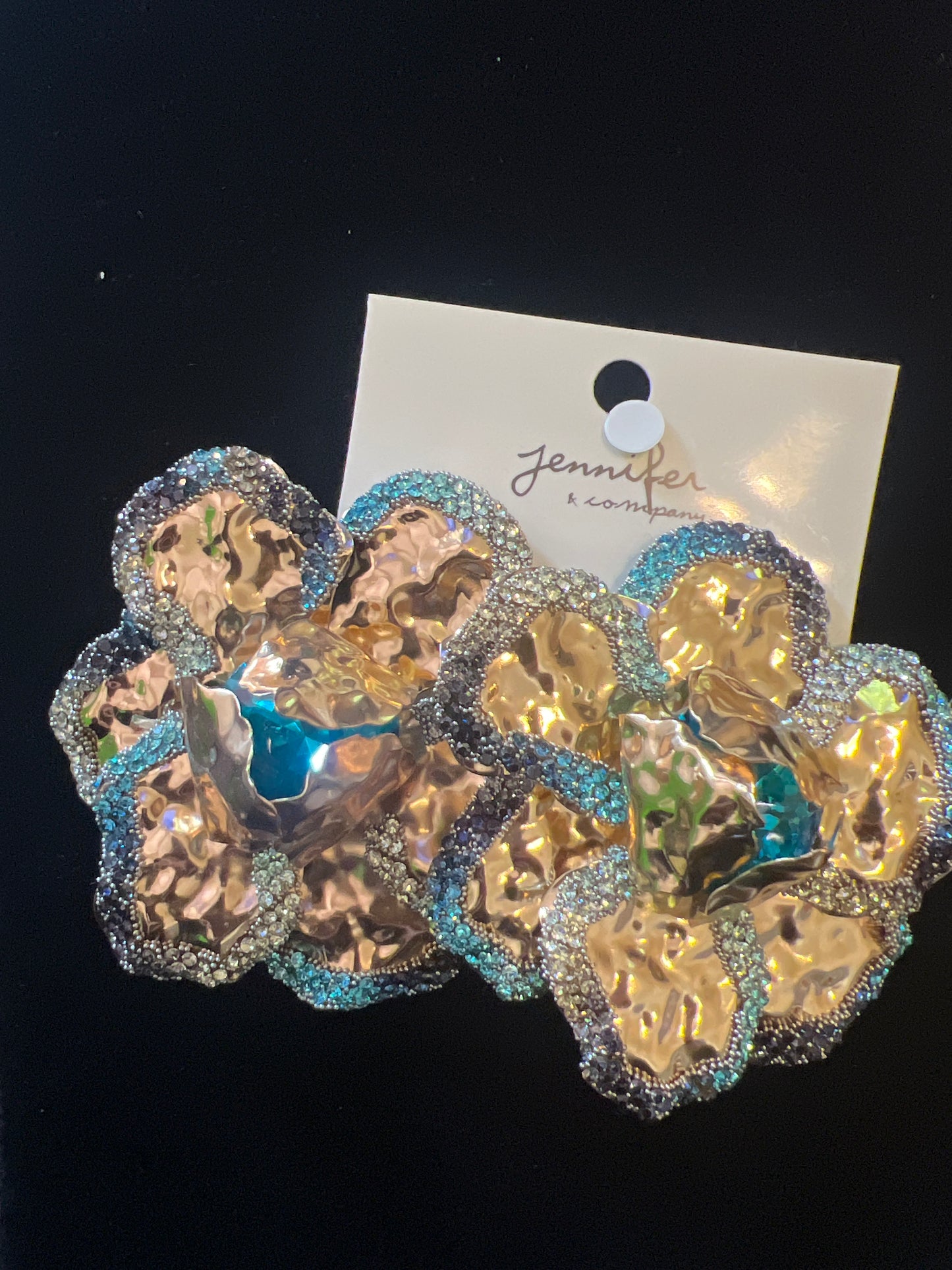 Rose Hammered Metal Flower Shaped Earrings