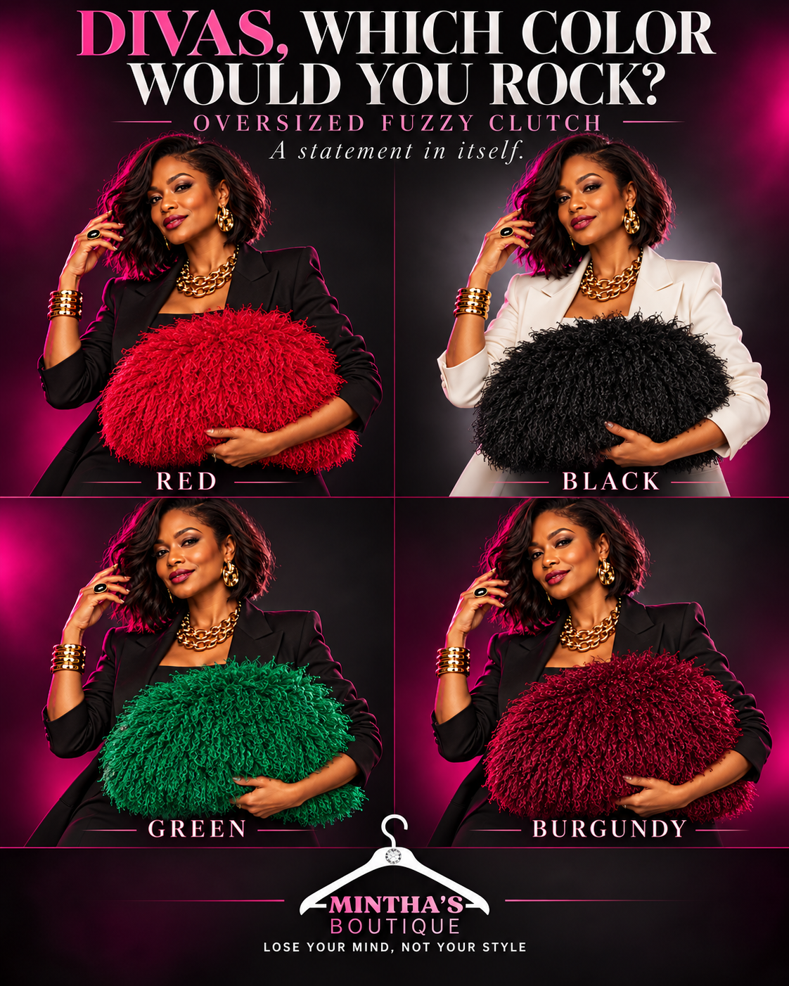 The Wow Factor Oversized Fuzzy Clutch ~ PRE-ORDER 11/2