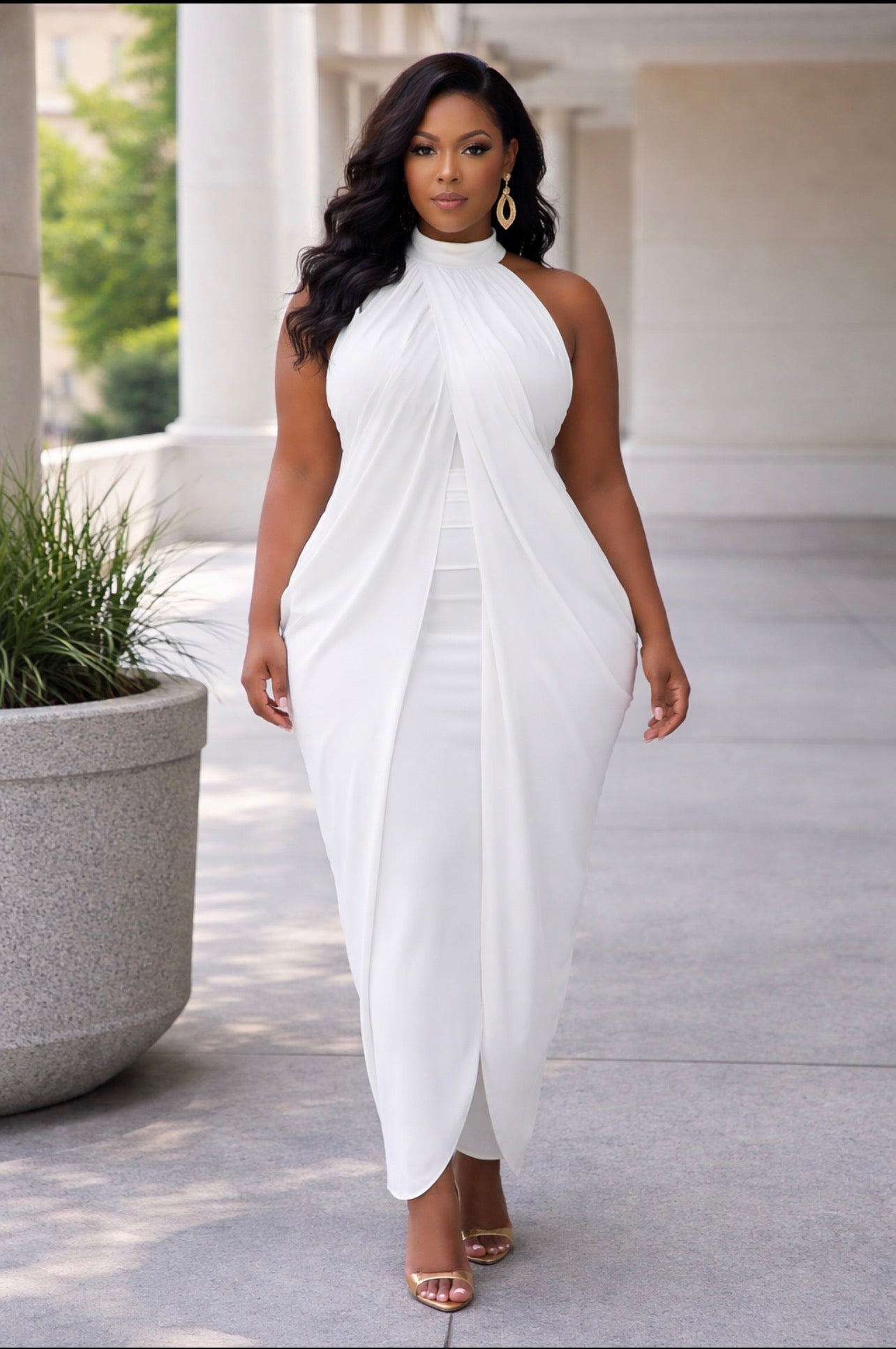 Stepping Out In Style Sleeveless Drape Tie Dress_White