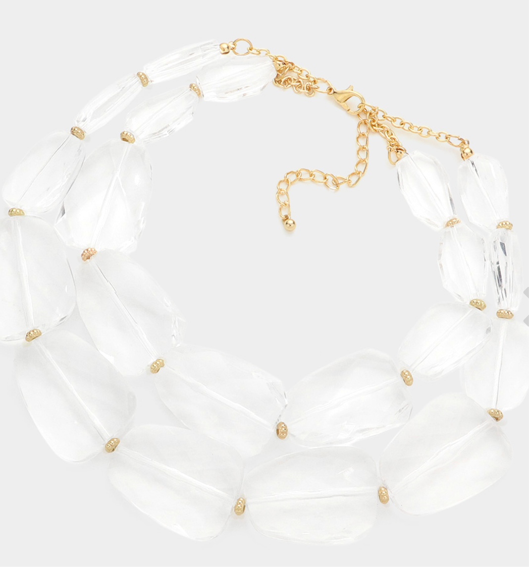 Clear Gold_Tiered Resin Pebble Necklace