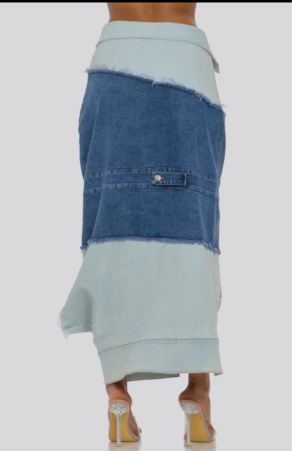 LAYERED TWO-TONE DENIM MIDI SKIRT