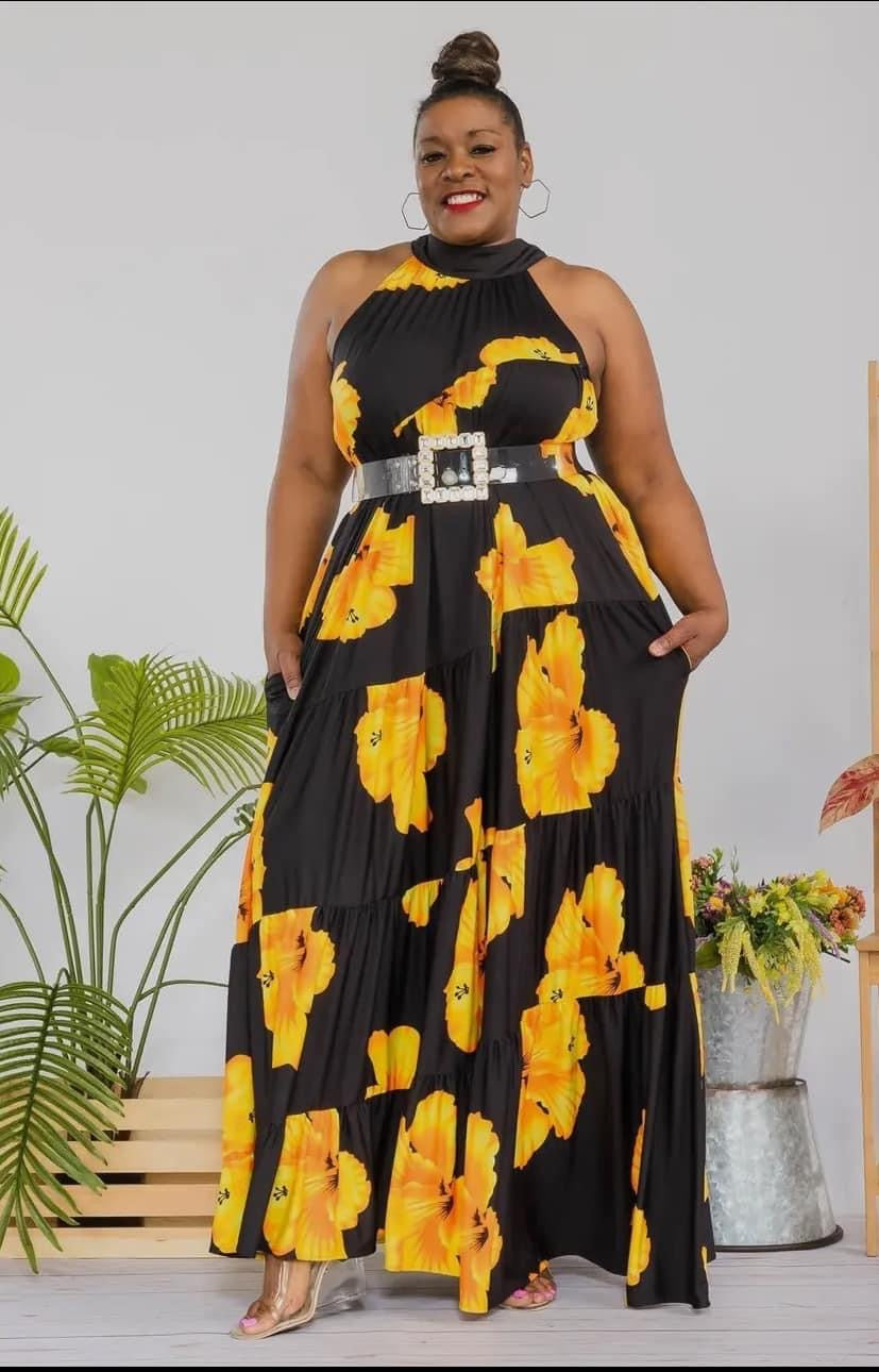 Floral Print Tie Back Halter Maxi Dress Mintha's Shoe Boutique Floral Print Tie Back Halter Maxi Dress Mintha's Shoe Boutique
