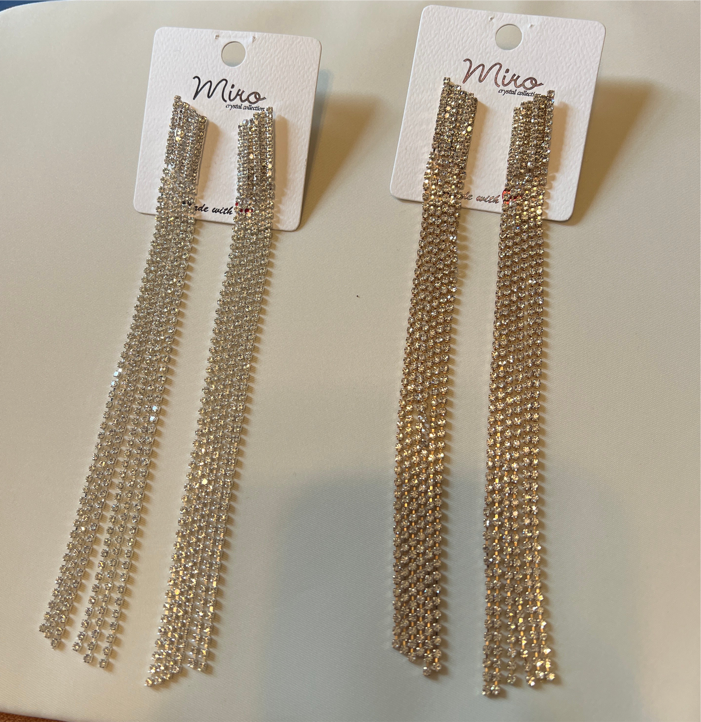 Silver or Gold Long Dangle Rhinestone Earrings