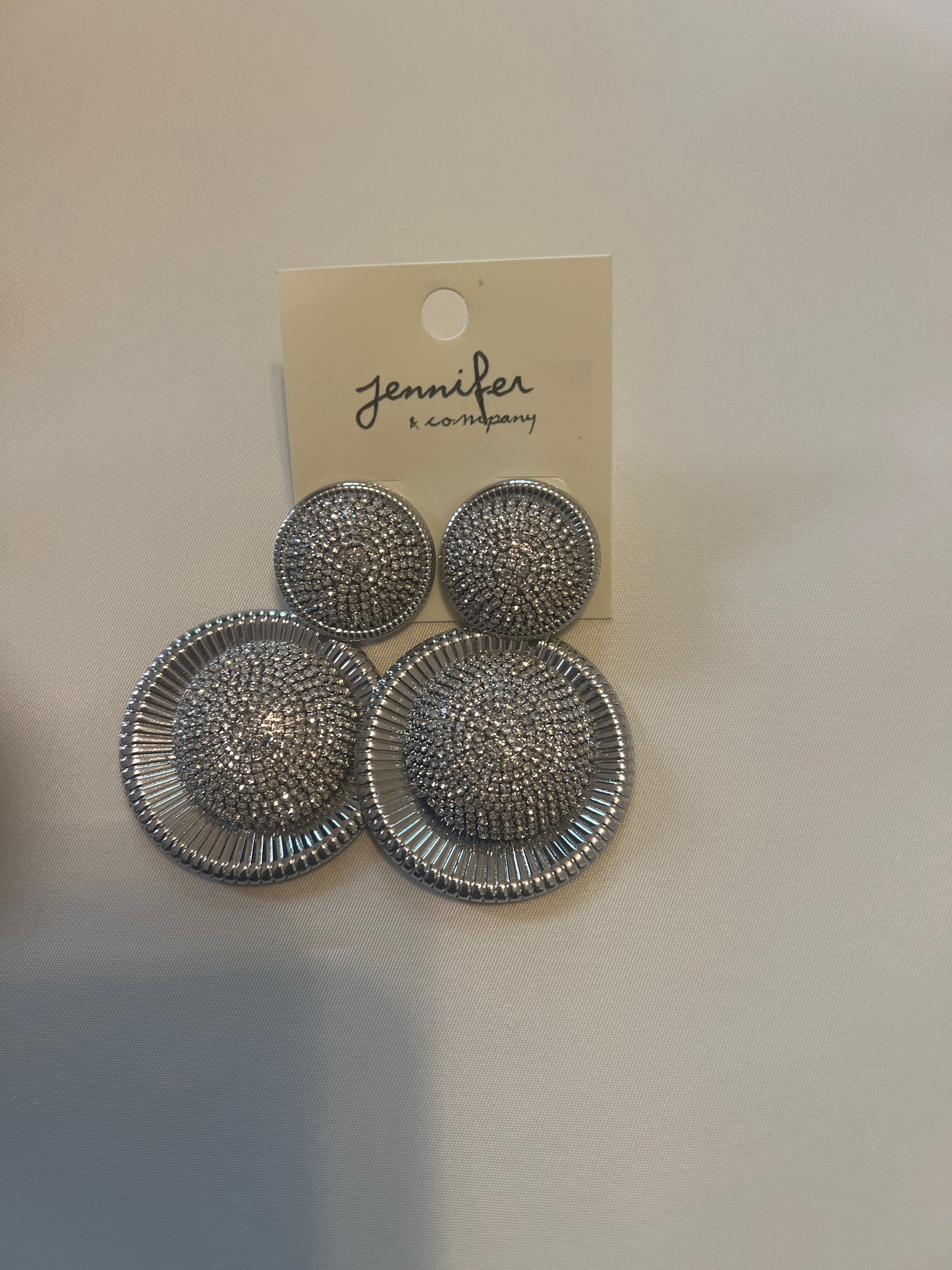 Glitz & Glam Double Round Rhinestone Gold or Silver Earrings