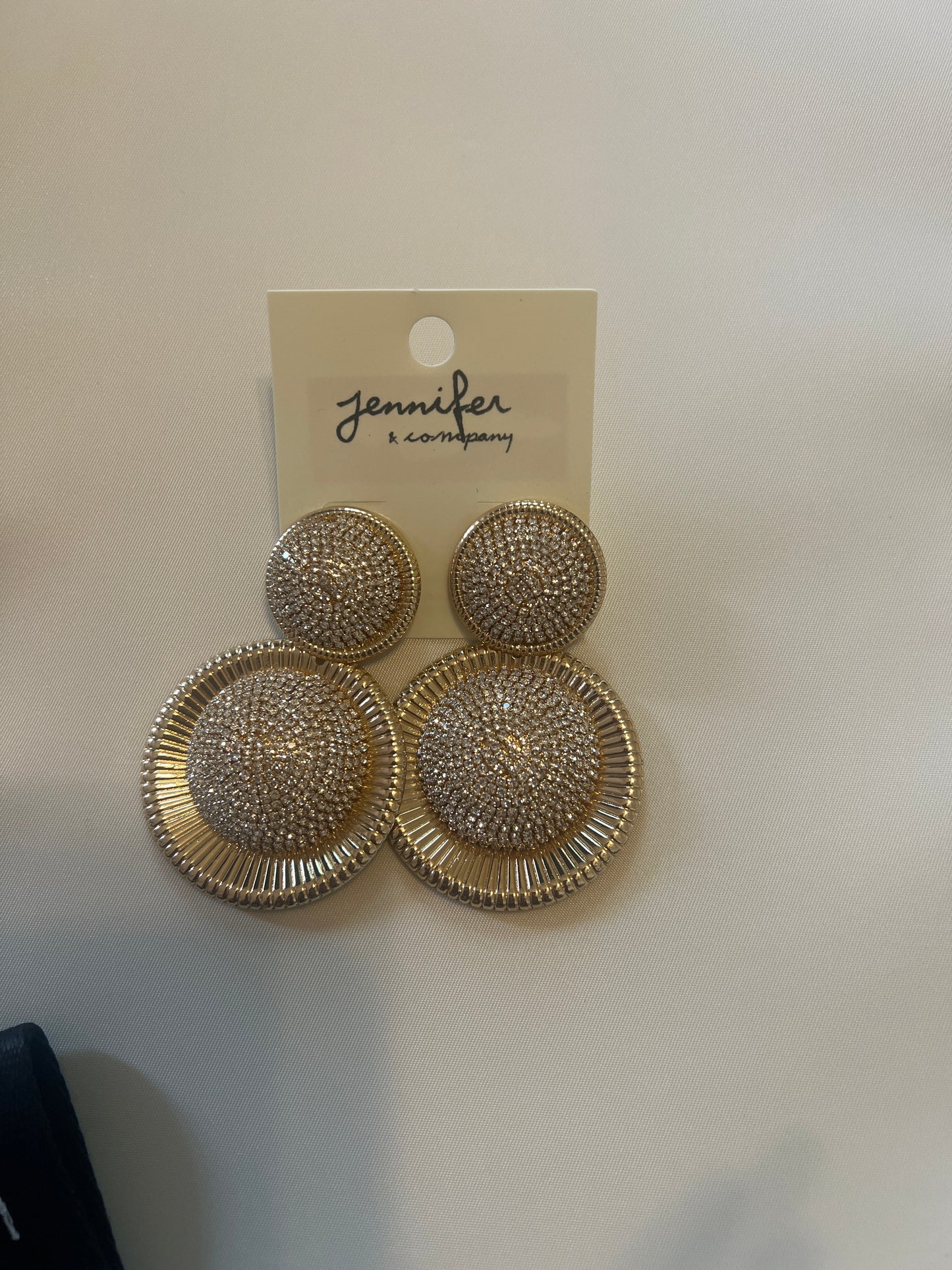 Glitz & Glam Double Round Rhinestone Gold or Silver Earrings