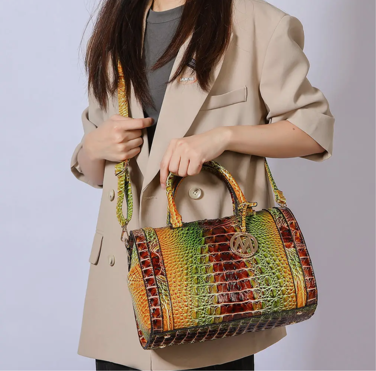 Eleanor Rainbow Faux Crocodile-Embossed Satchel by Mia K