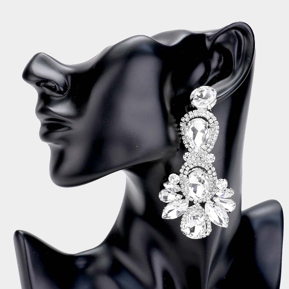 Silver Crystal Rhinestone Pave Drop Earrings