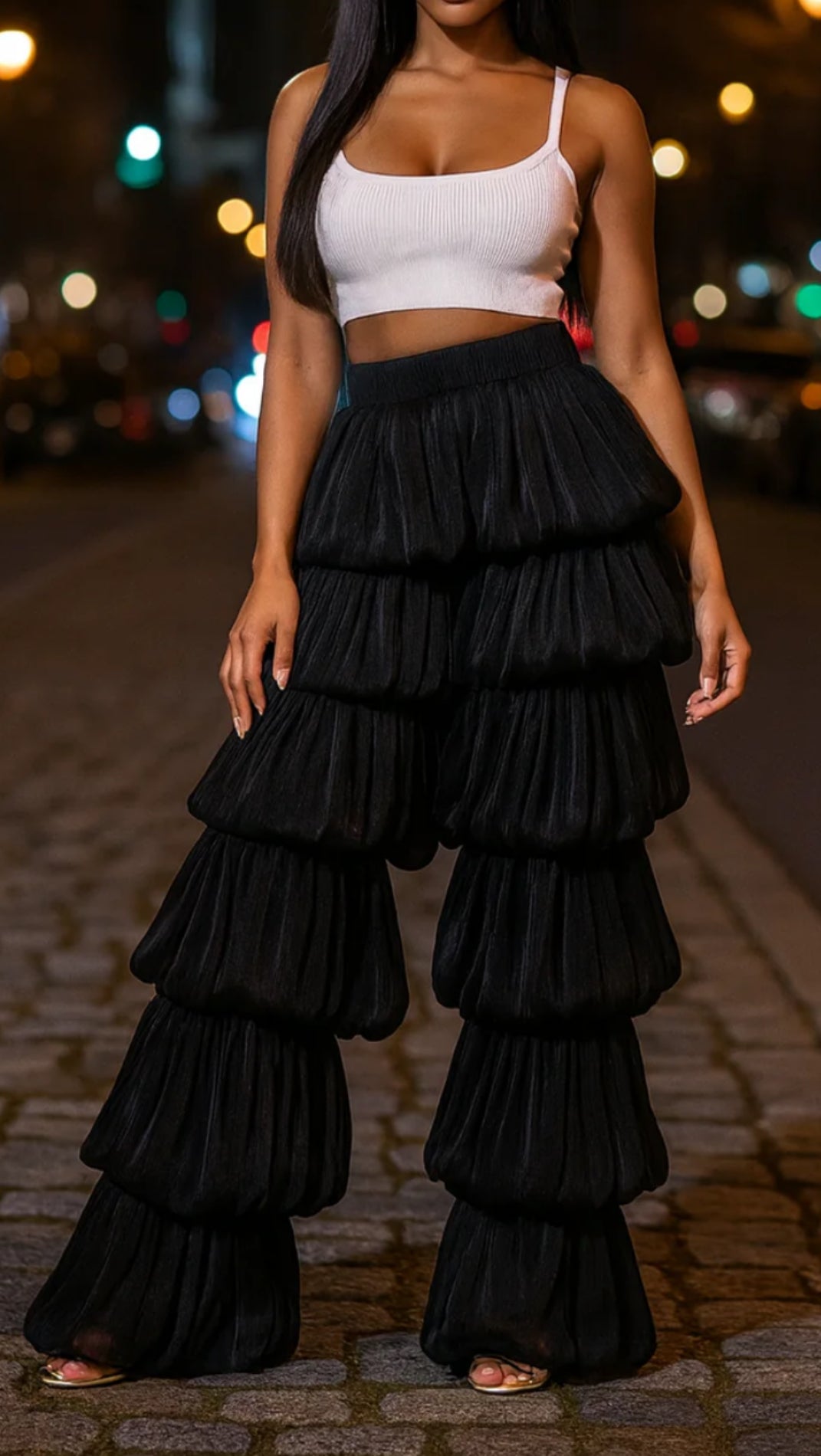 FANCY NIGHT FLOUNCY PANT IN BLACK