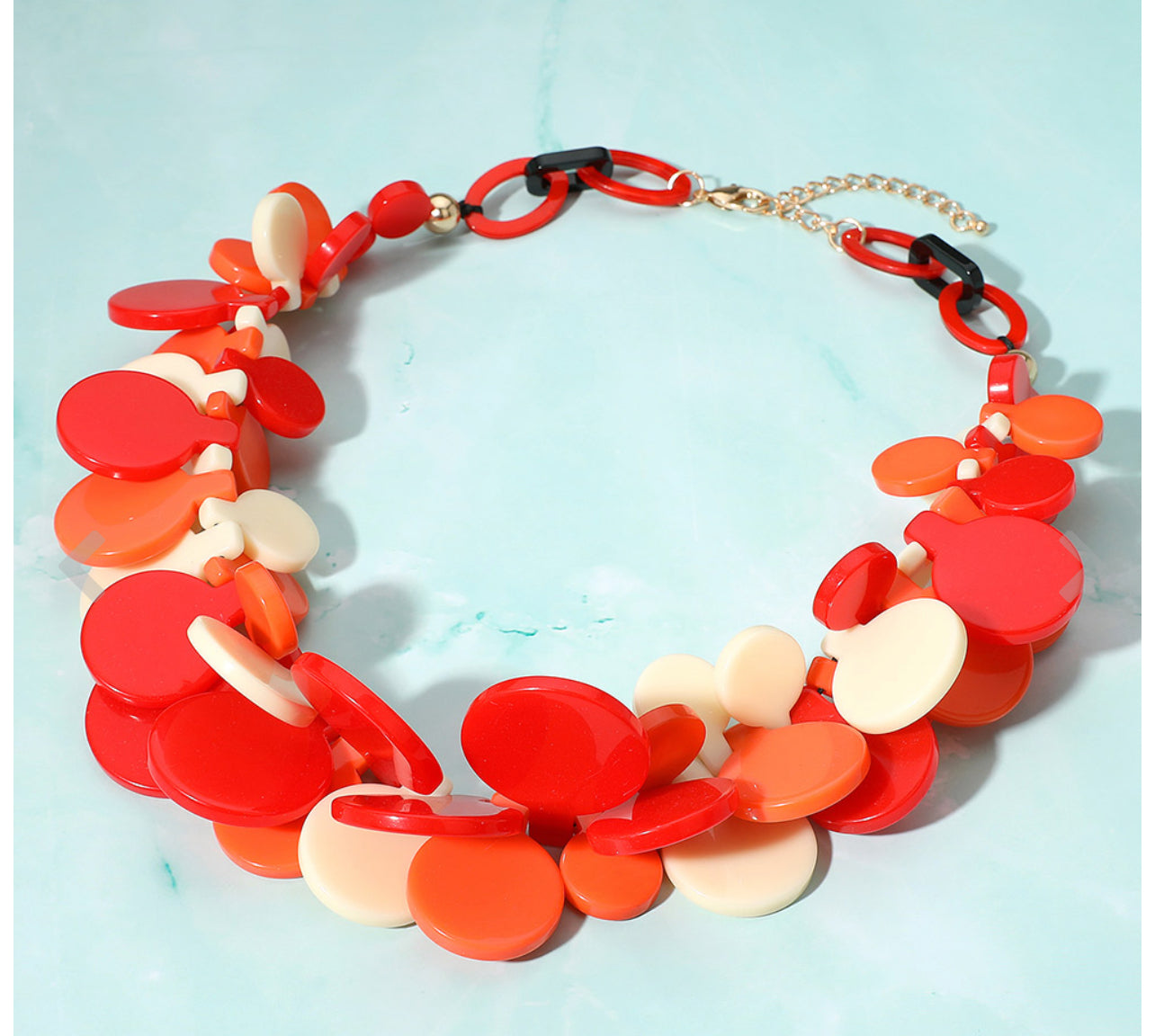 Bold Colorful Resin Disc Beaded Statement Necklace