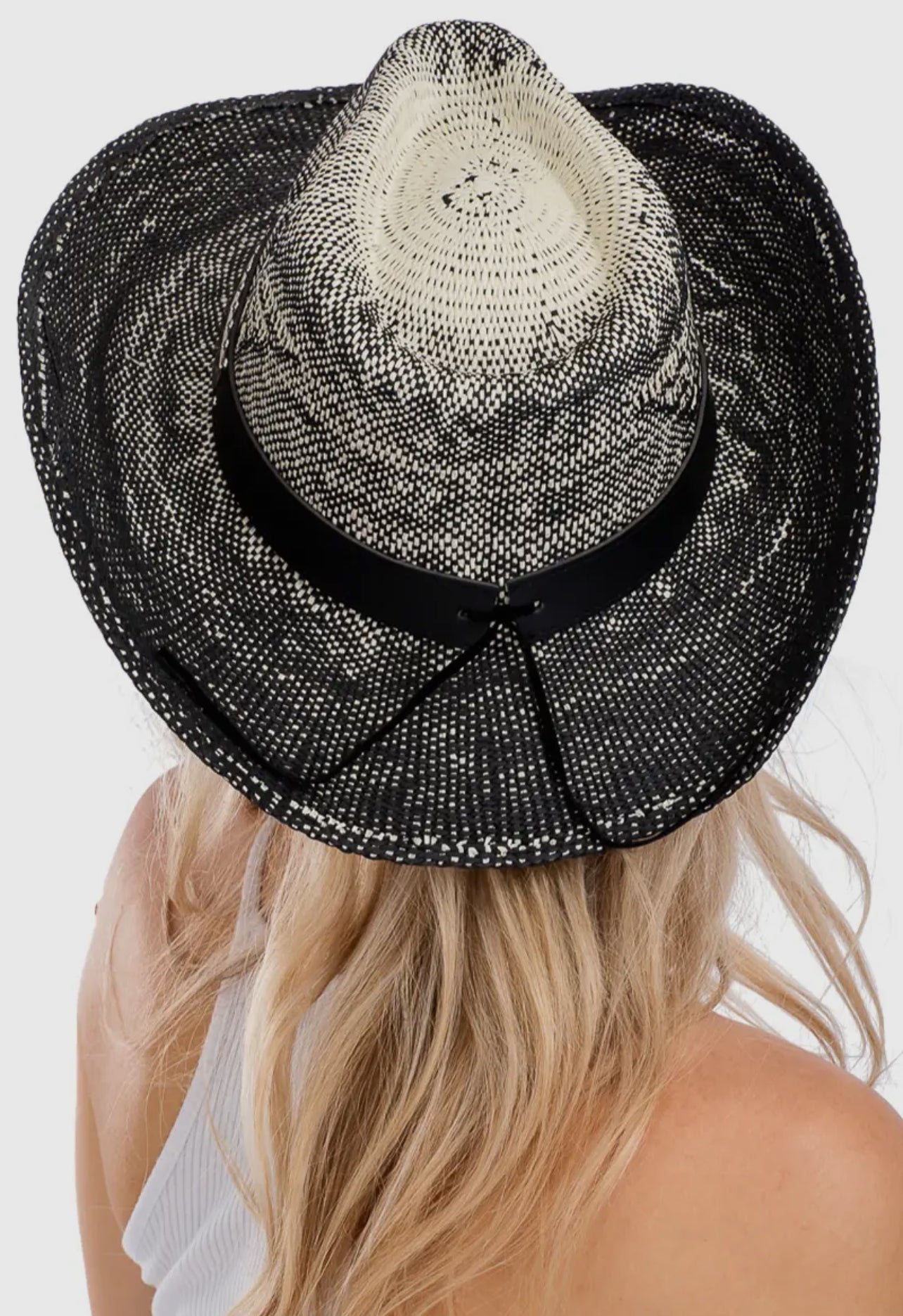Bling Rhinestone Studded Belt Black Ivory Ombre Cowboy Hat