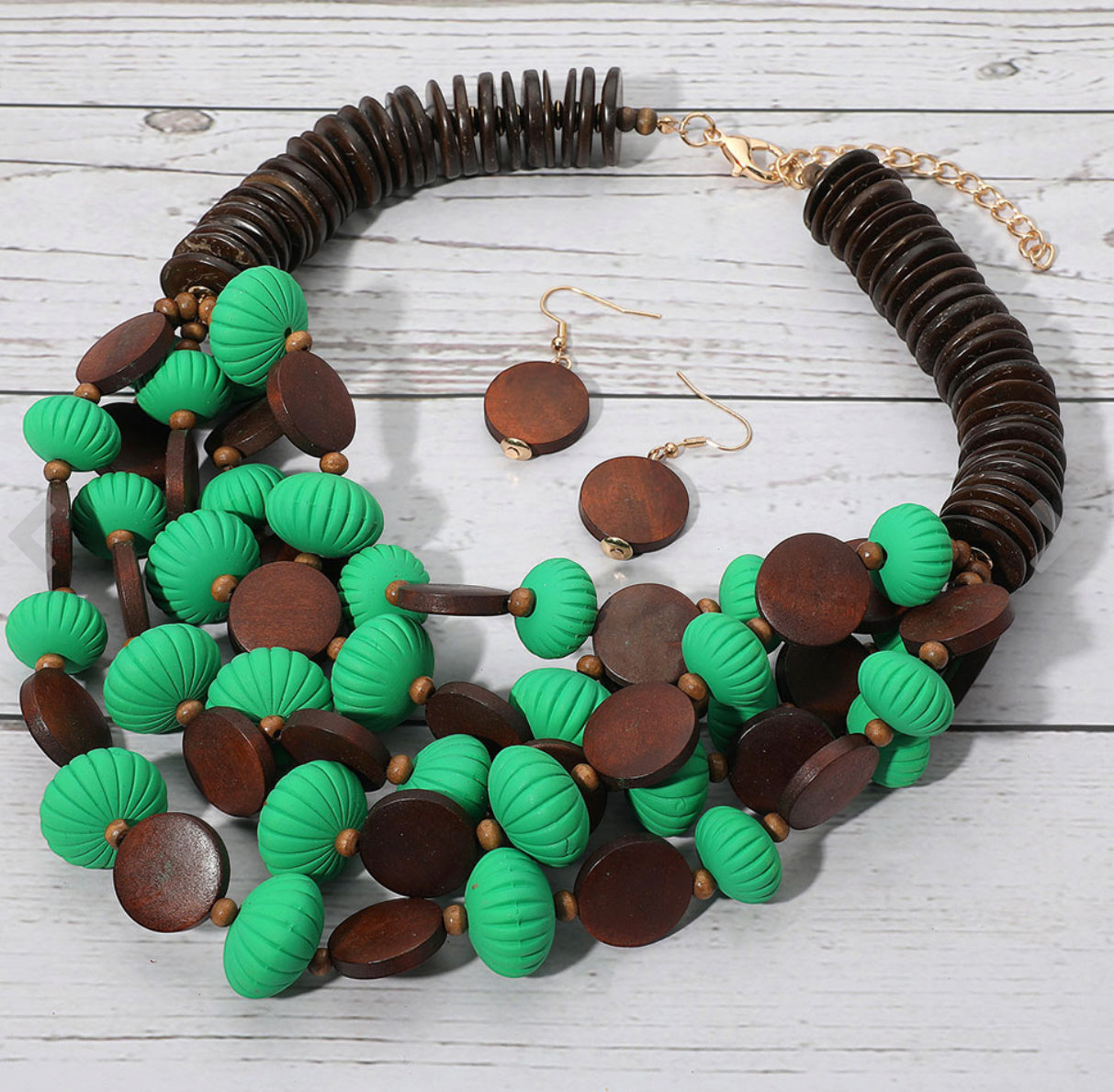 Bold Tribal Wooden Beaded Layered Statement Necklace
