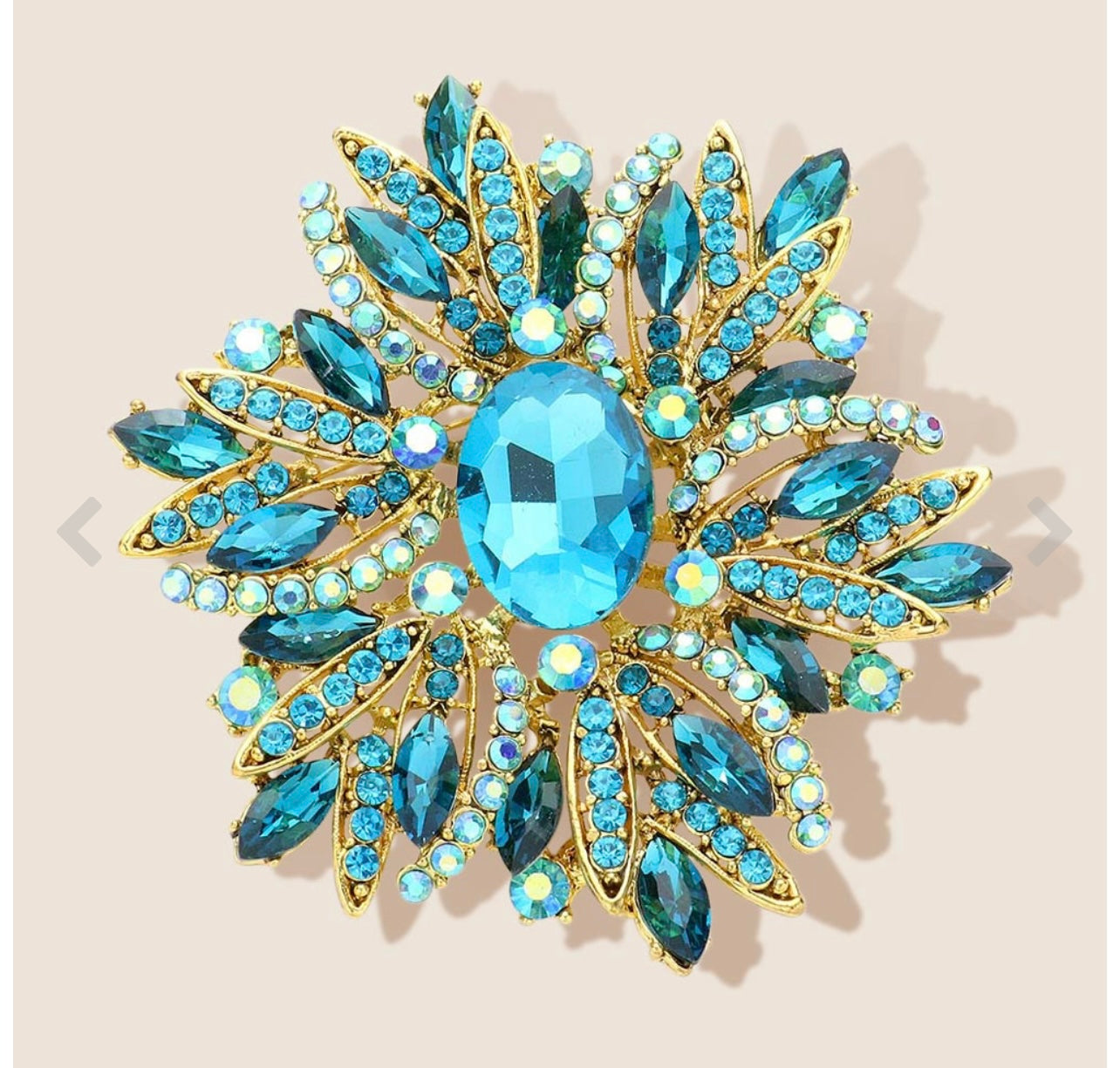 Blue Crystal Flower Brooch Pendant