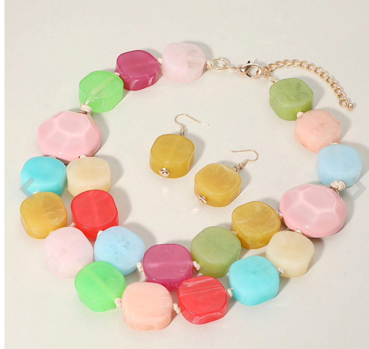 Chunky Resin Pebble Beaded Statement Necklace_Multi Color