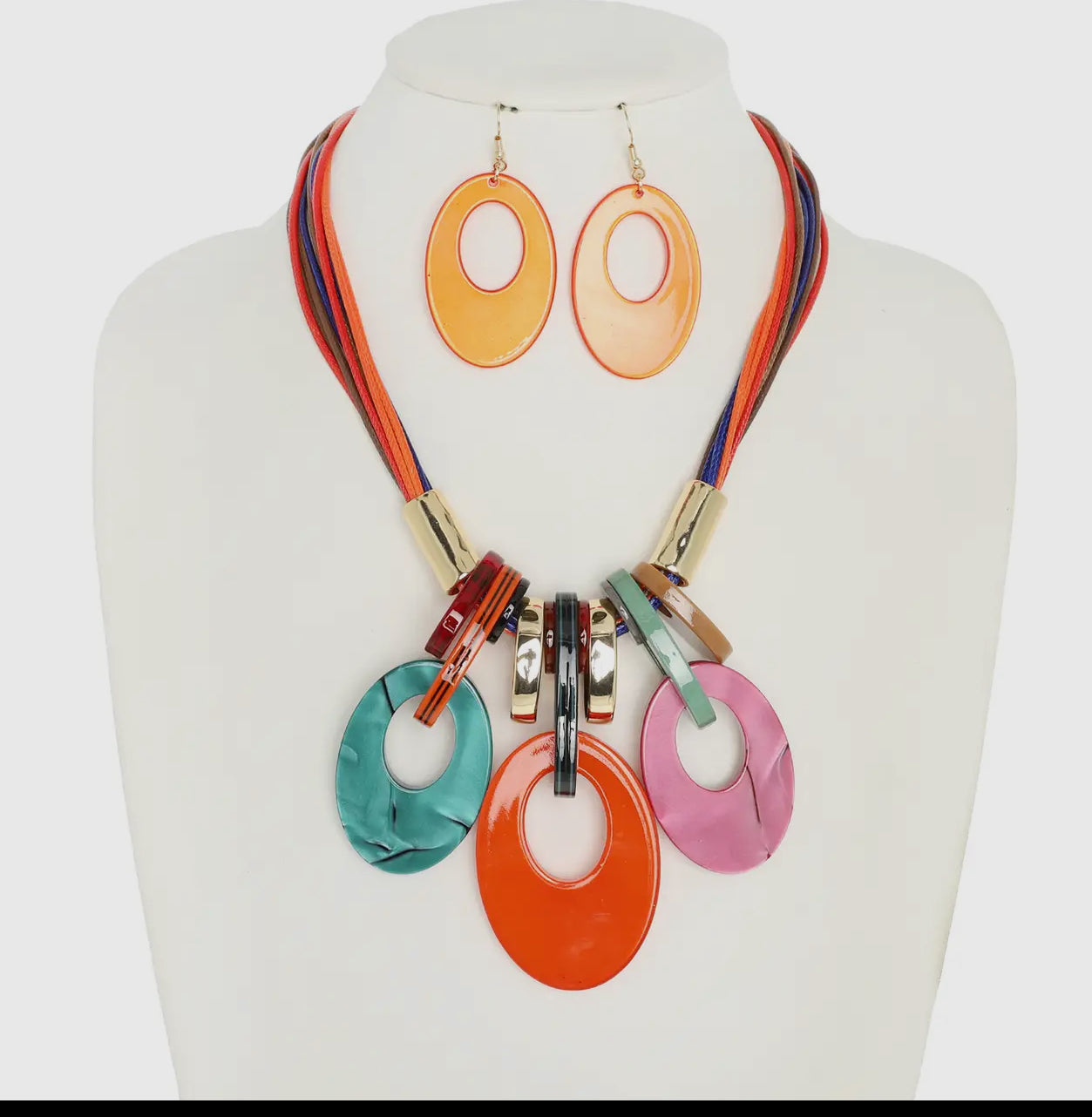 OVAL ACRYLIC NECKLACE & EARRING SET
