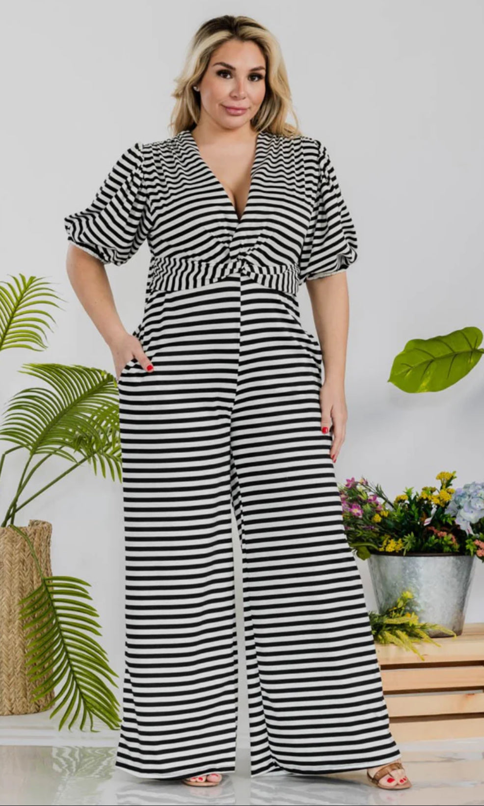 Black and White Stripped Jumpsuit