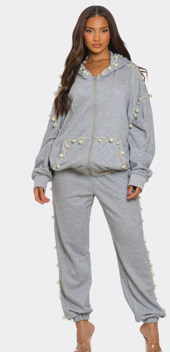 PEARL-EMBELLISHED JOGGER SET