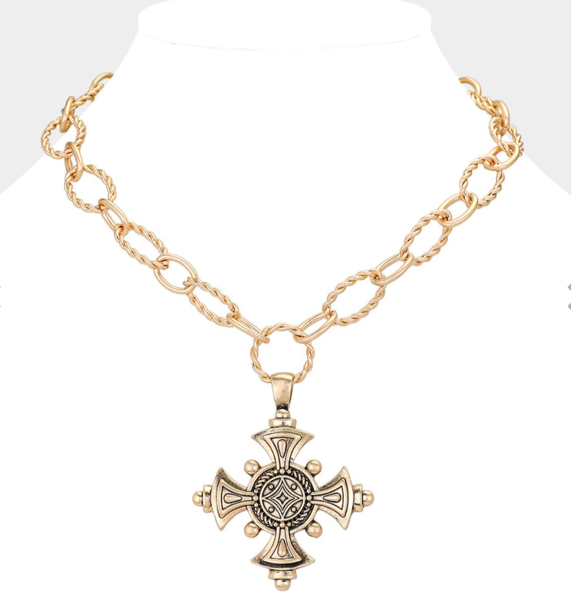 Chunky Metal Maltese Cross Pendant Necklace